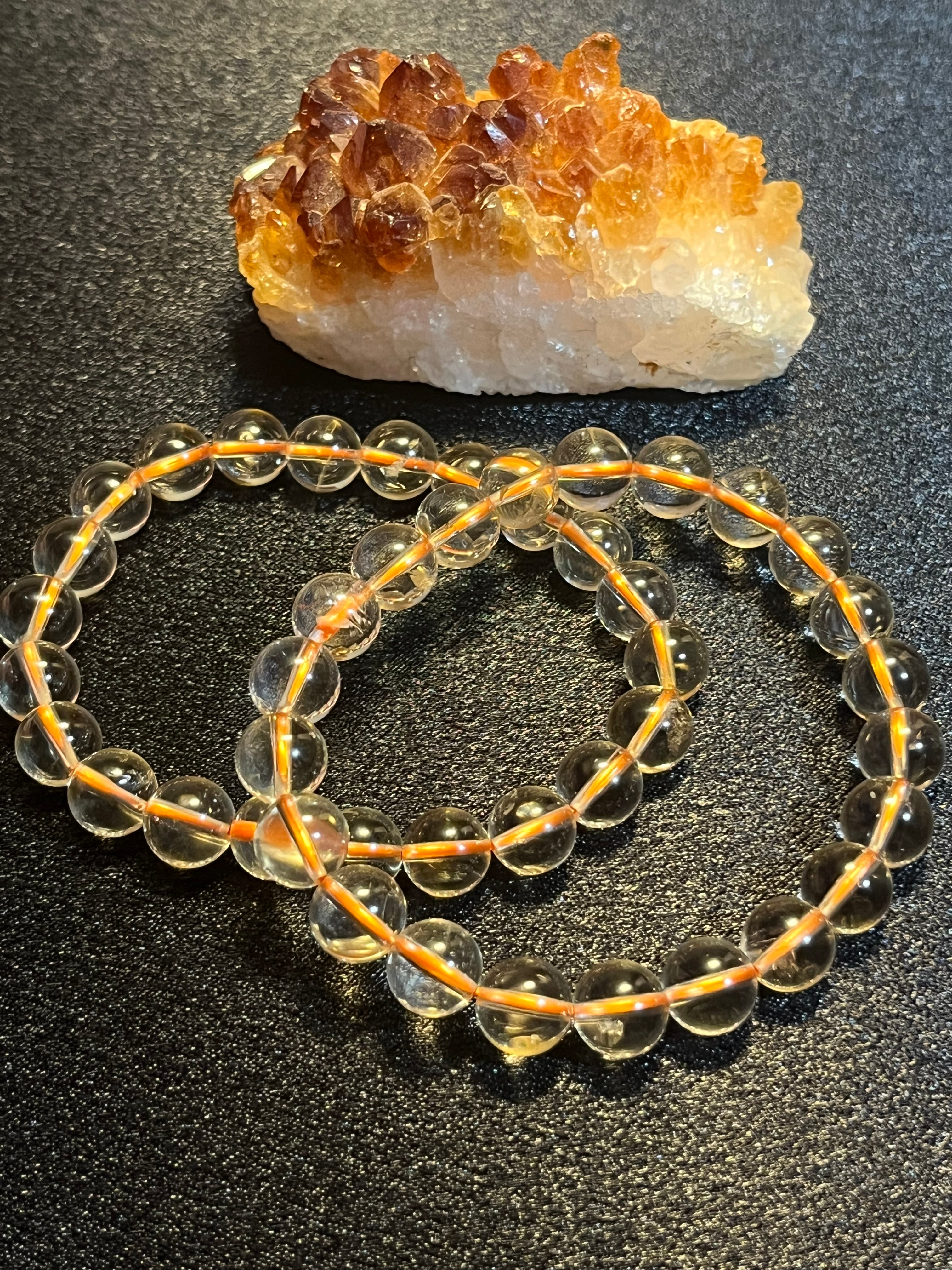 Brazilian Citrine smooth round 8mm bead stretch bracelet (premium)