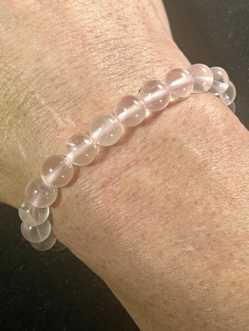 Icy Pink Rose Quartz smooth round 6mm and 8mm bead stretch bracelet; October birthstone