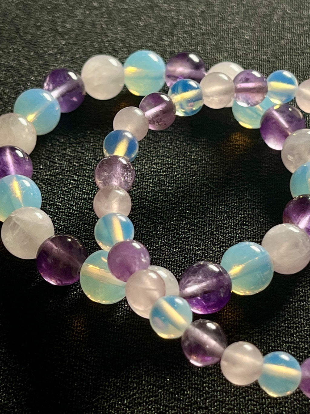 Rose Quartz, Amethyst, Opalite smooth round 6mm and 8mm bead stretch bracelet