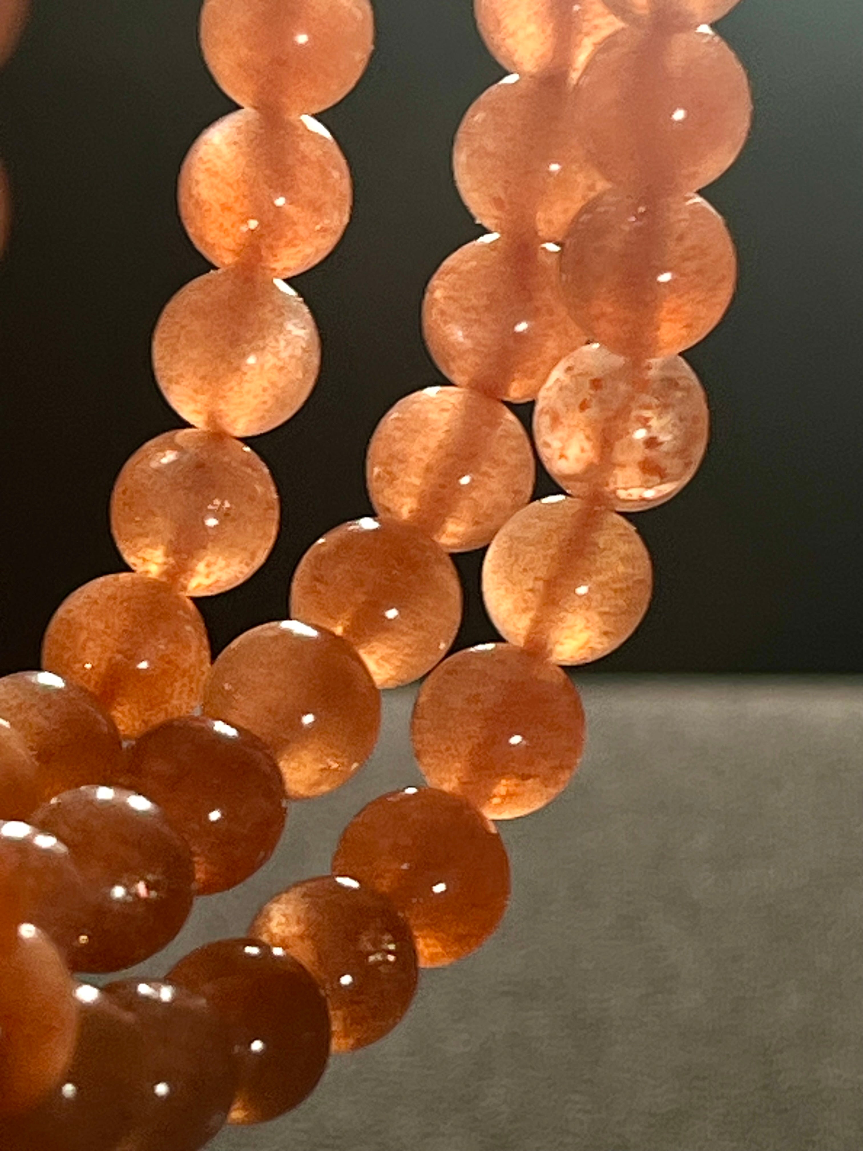 Sunstone smooth round 6mm bead w/ Moonstone adularescence flash stretch bracelet (AAA grade)