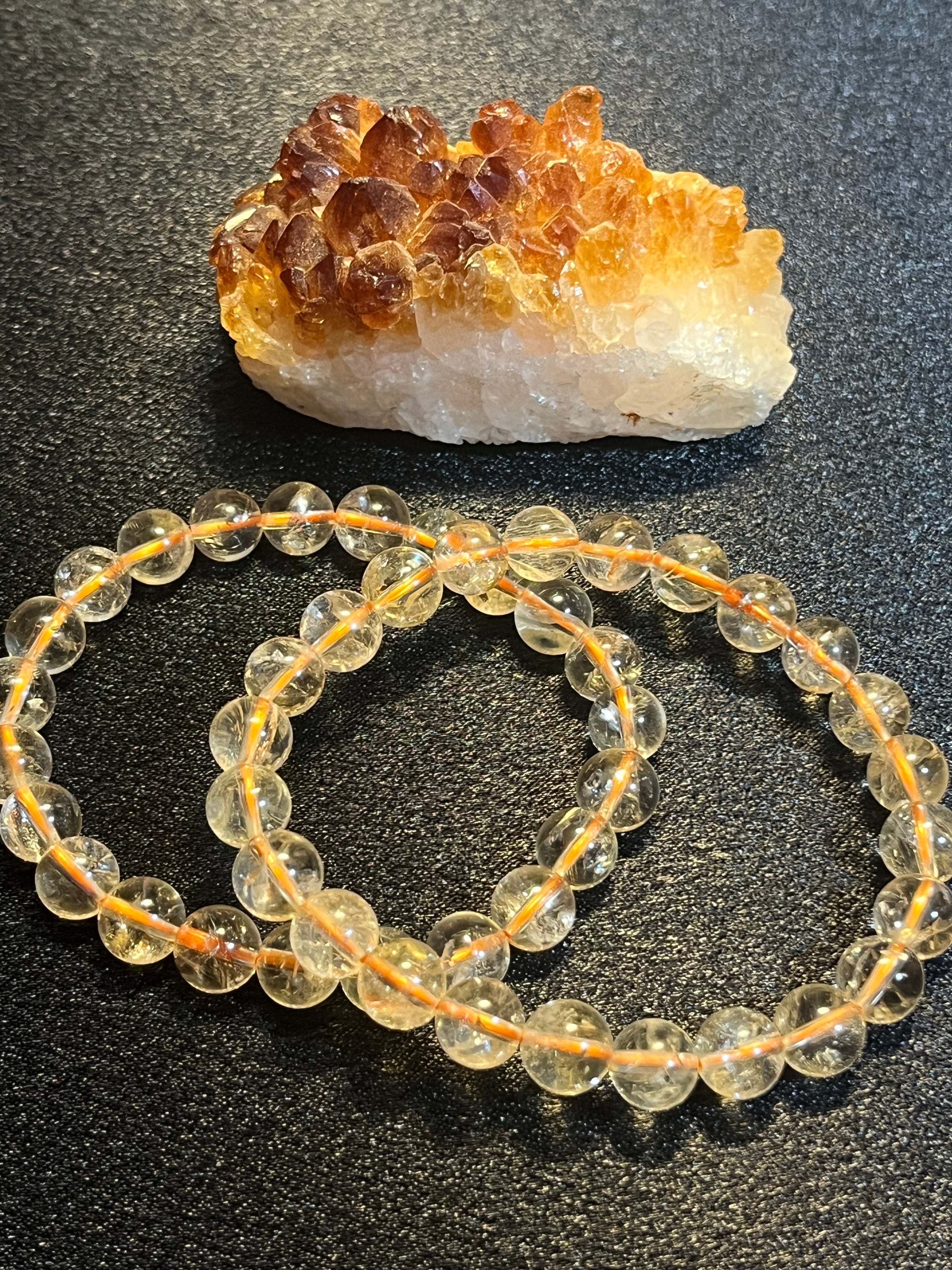 Brazilian Citrine smooth round 4mm, 6mm, 8mm bead stretch bracelet (AAA grade); November birthstone
