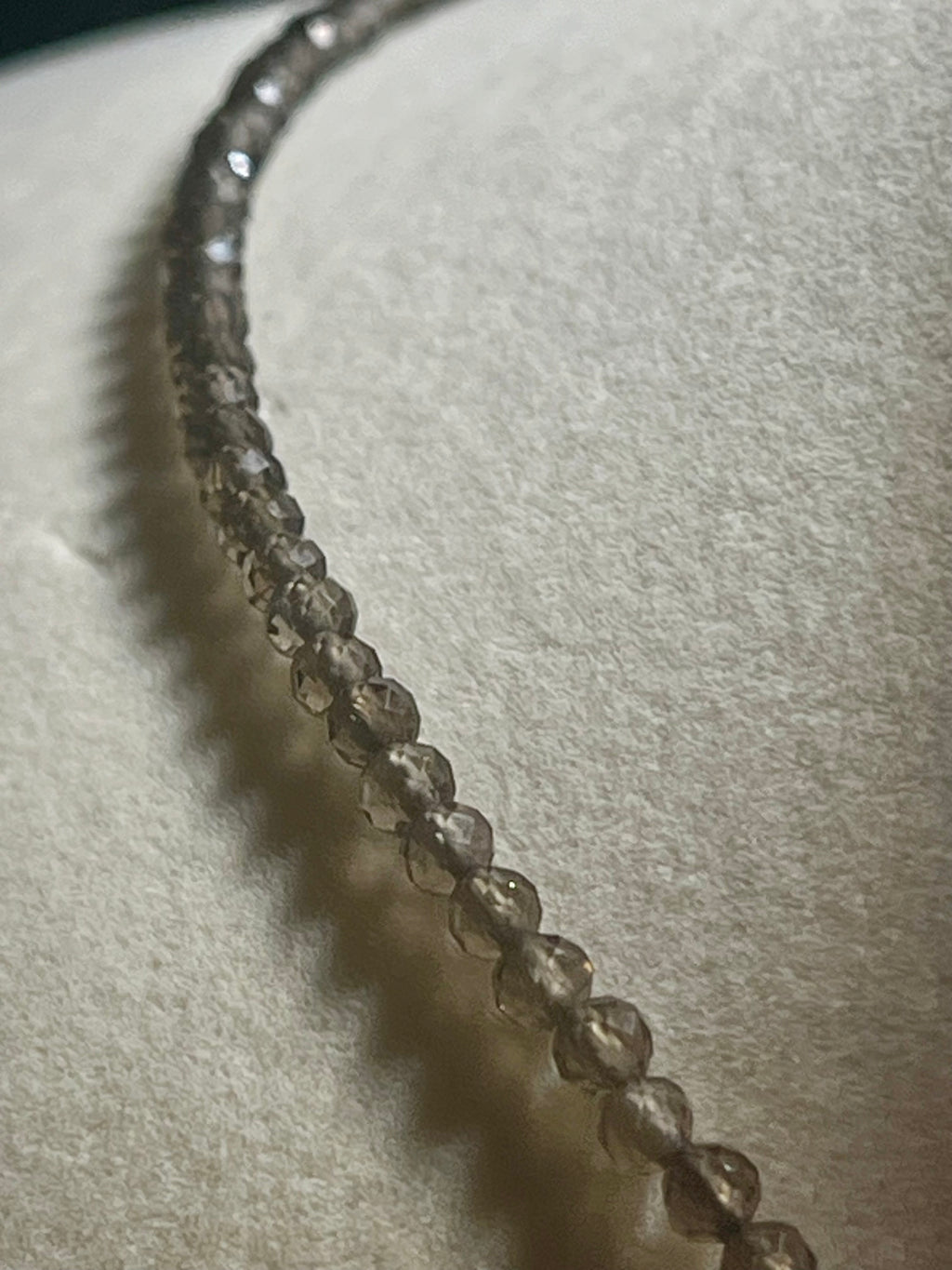Smoky Quartz microfaceted round 3mm bead silver clasp necklace (premium grade)