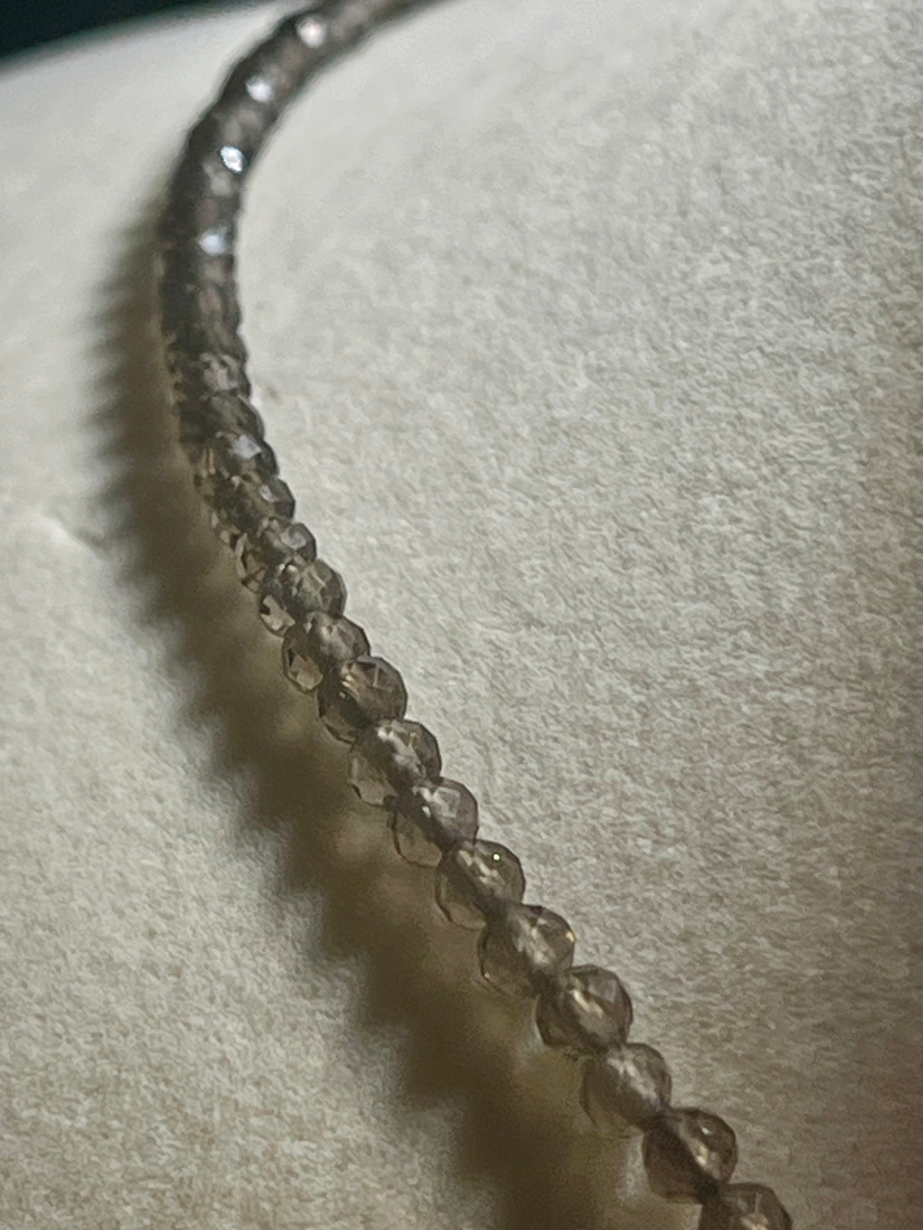 Smoky Quartz microfaceted round 3mm bead silver clasp necklace (premium grade)