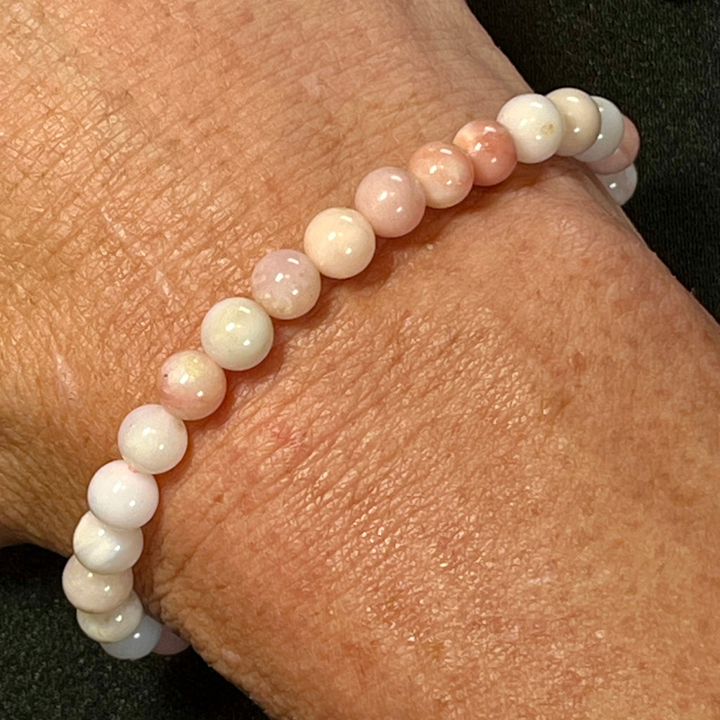 Peruvian Pink Opal smooth round 6.5mm bead stretch bracelet
