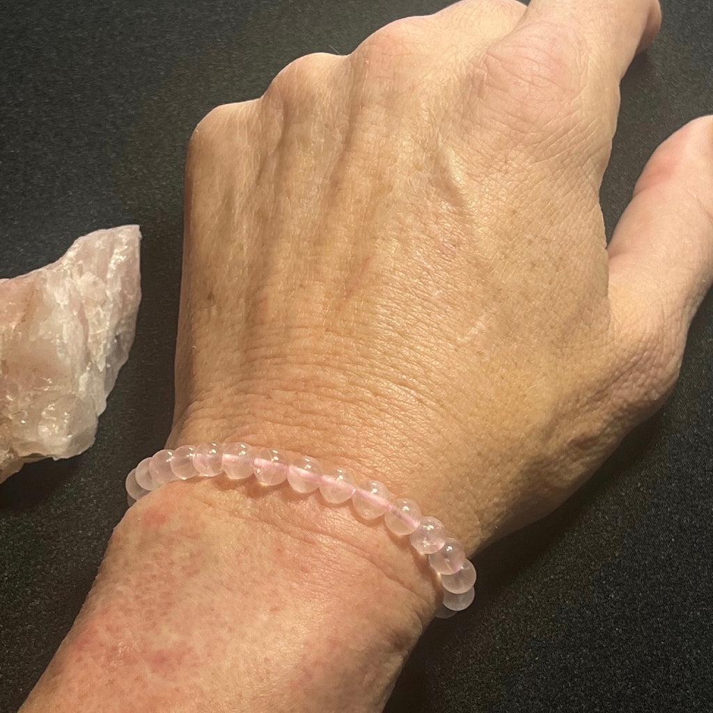 Light Pink Rose Quartz smooth round 6mm beads stretch bracelet (AAA grade); October birthstone