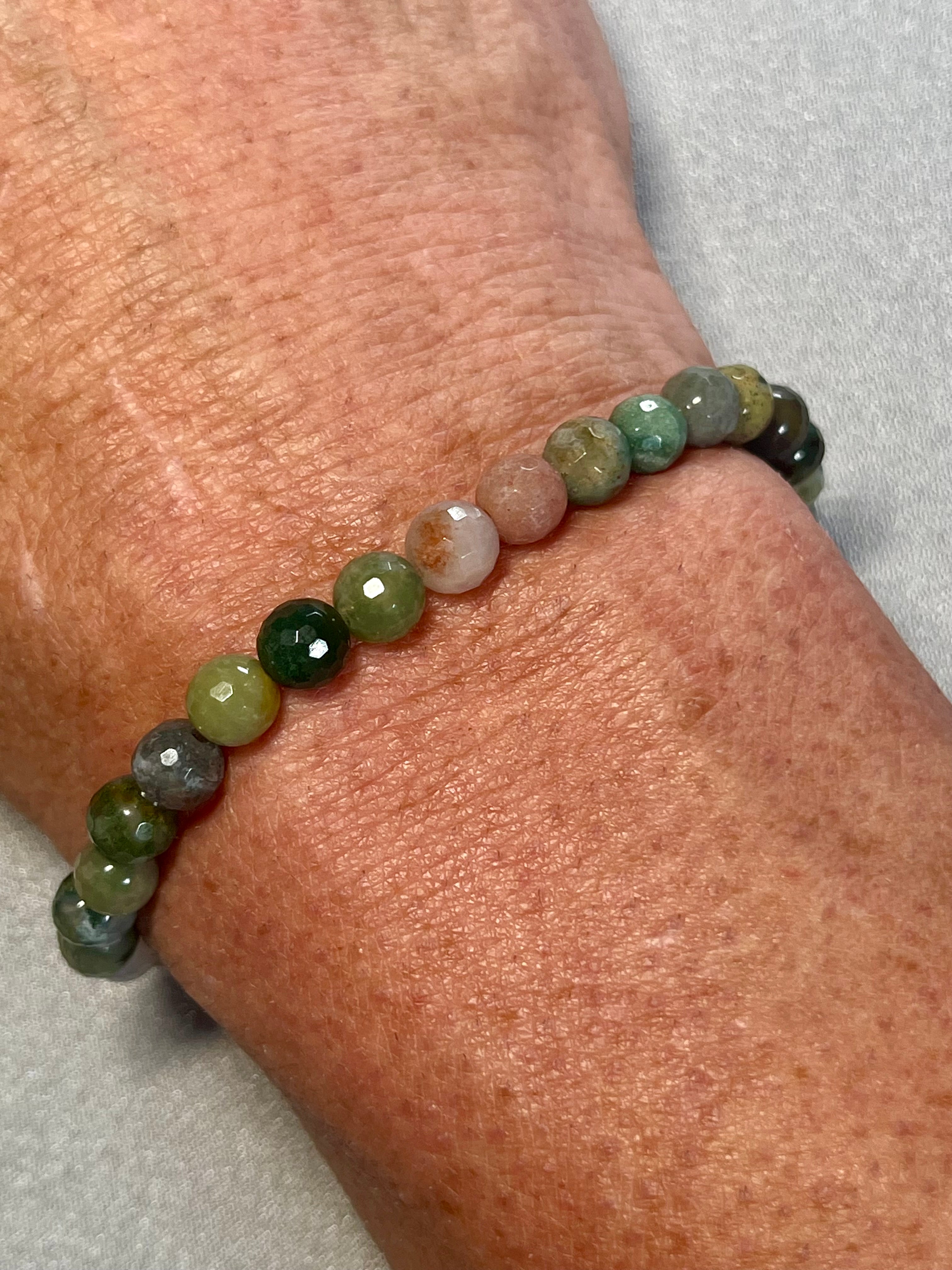 Fancy Jasper (aka Rainbow Jasper) faceted round 6mm bead stretch bracelet
