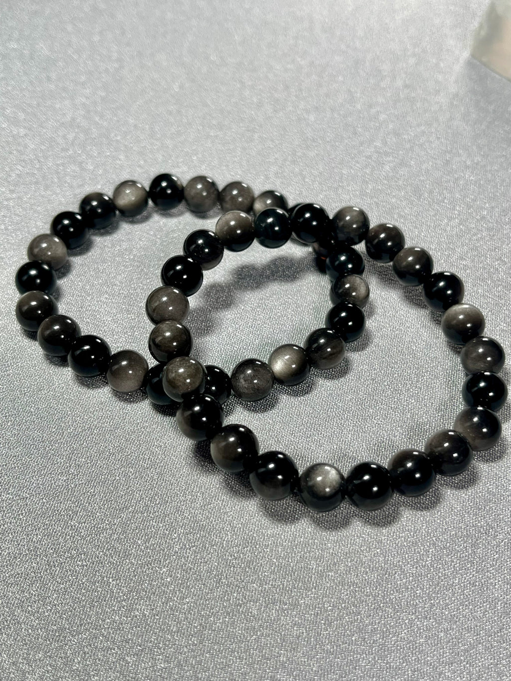 Silver Sheen Obsidian smooth round 8mm bead stretch bracelet