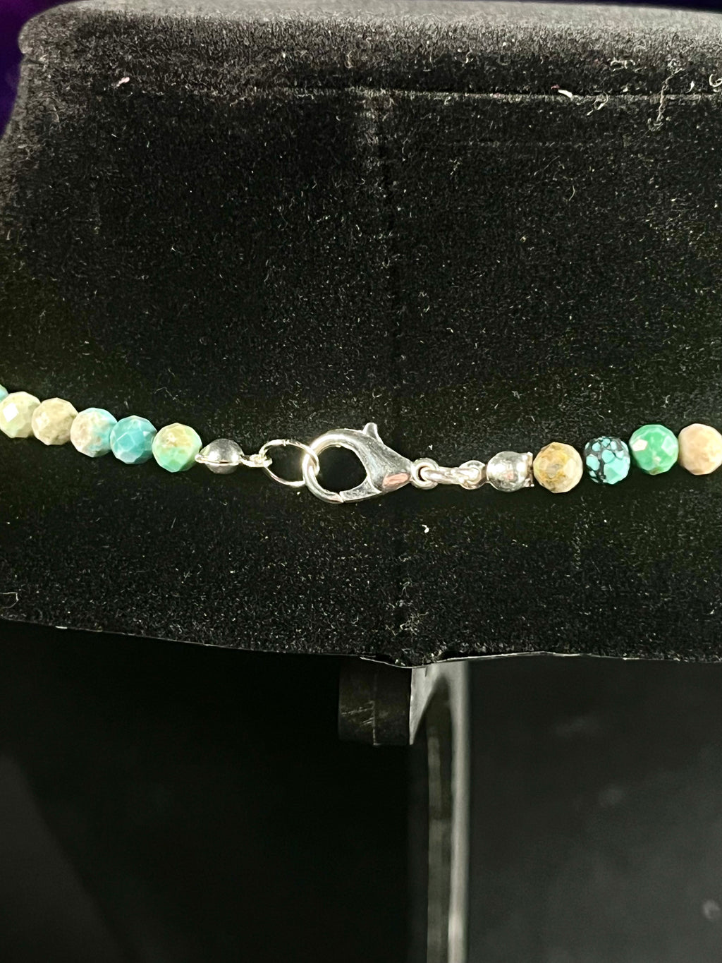 Turquoise gradient color style faceted round 5mm bead silver clasp 20” necklace; December birthstone
