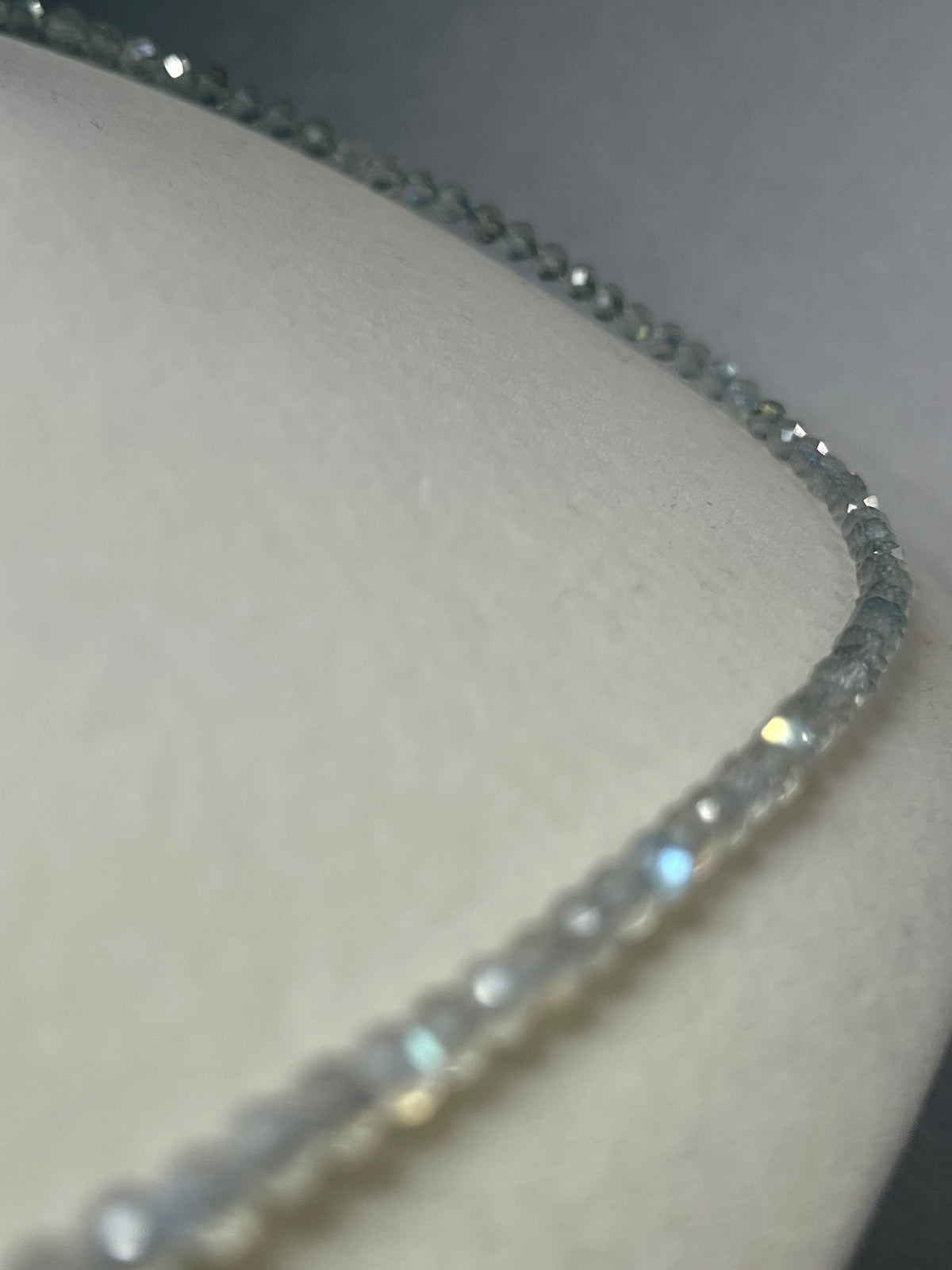 Labradorite sparkling microfaceted 3mm bead silver clasp adjustable necklace w/ strong labradorescence (premium grade)