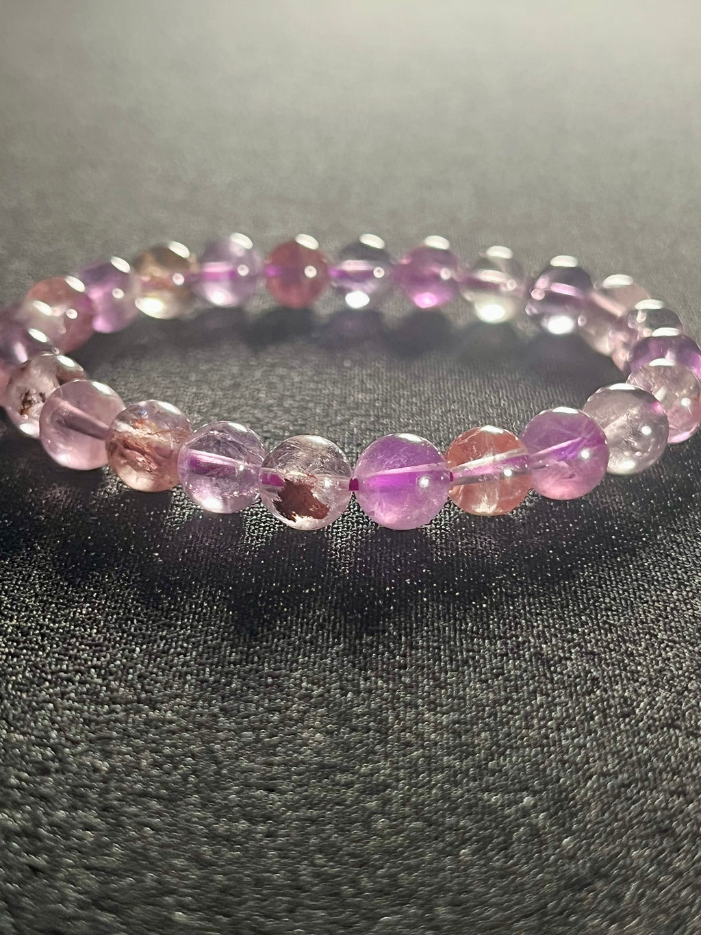 Purple Ghost Quartz (Phantom Quartz) smooth round 8mm bead stretch bracelet