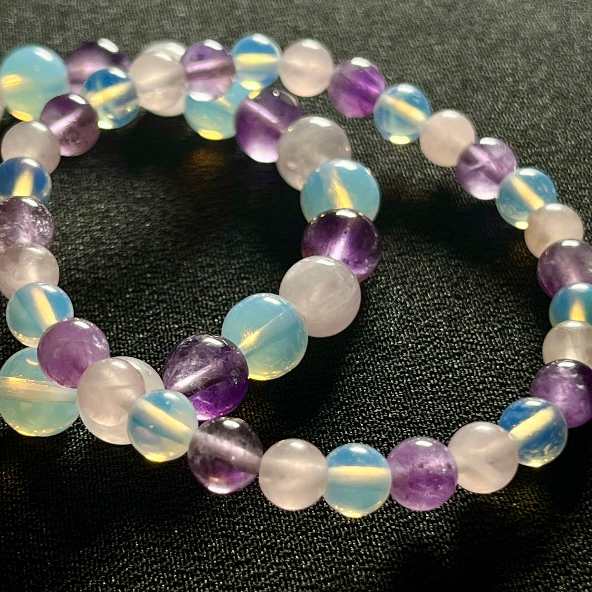 Rose Quartz, Amethyst, Opalite smooth round 6mm and 8mm bead stretch bracelet