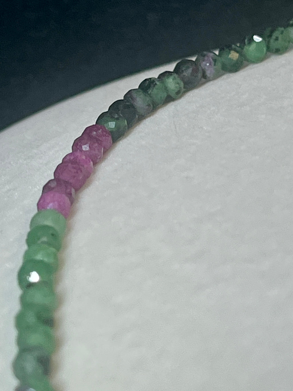 Ruby Zoisite ombre style faceted round 4mm bead silver clasp necklace