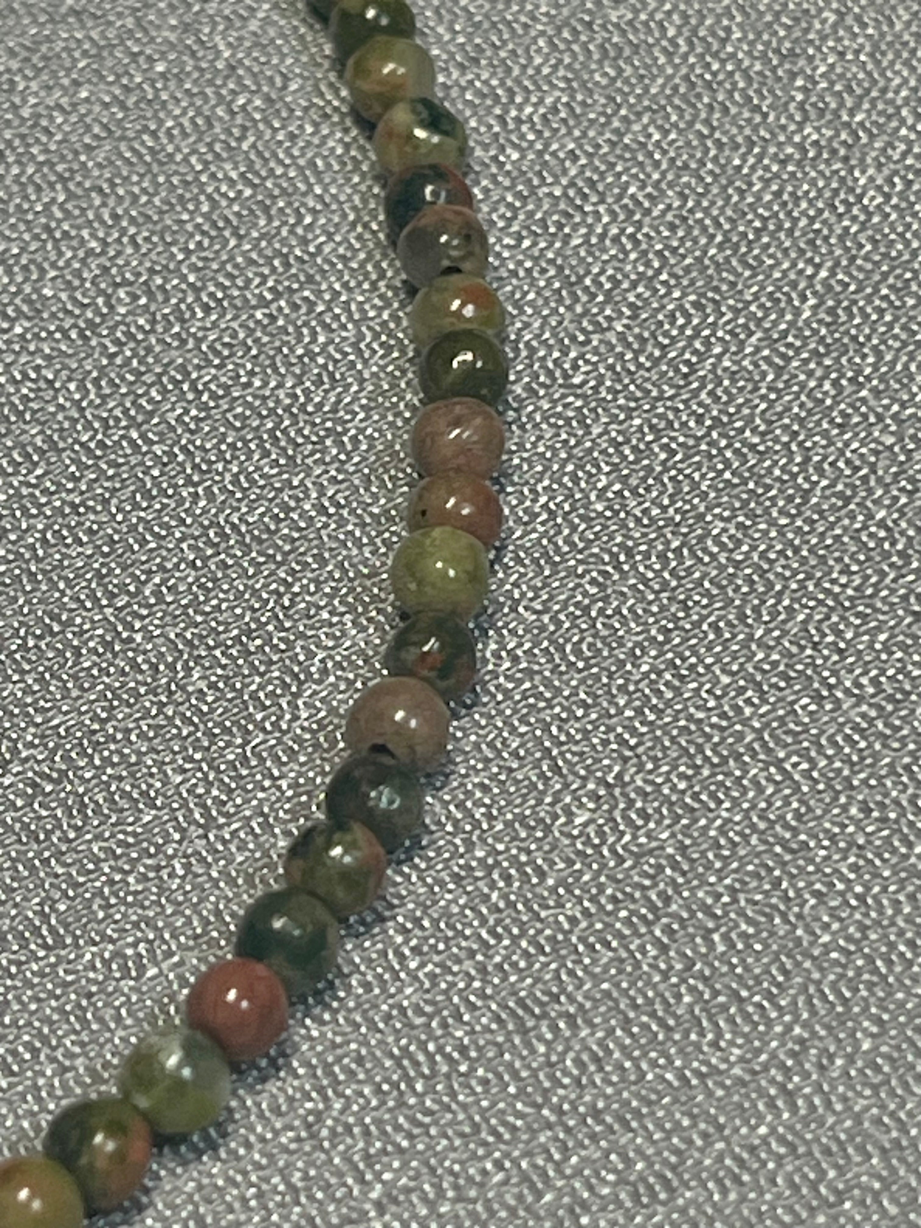 Unakite smooth round 3mm bead necklace w/ clasp