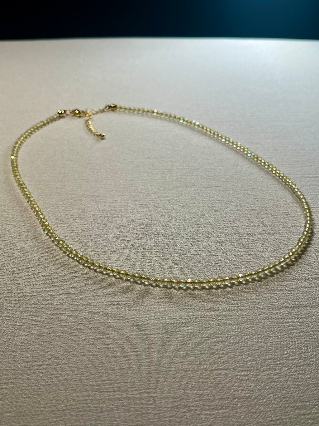 Citrine microfaceted sparkling round 3mm bead 18k gold clasp 20 1/2” adjustable necklace (premium grade); November birthstone
