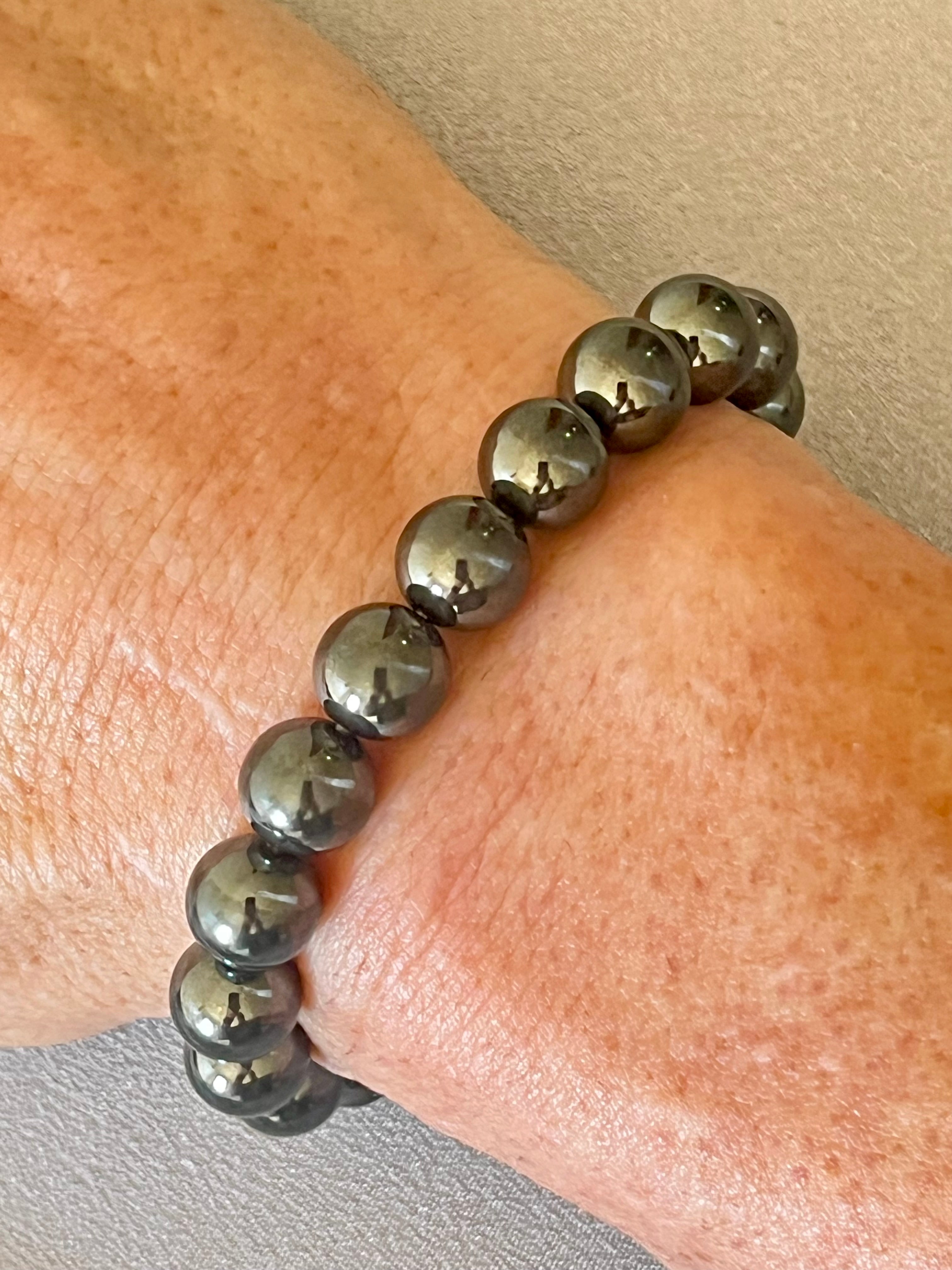 Hematite smooth round 4mm, 6mm, 8mm, 10mm bead stretch bracelet