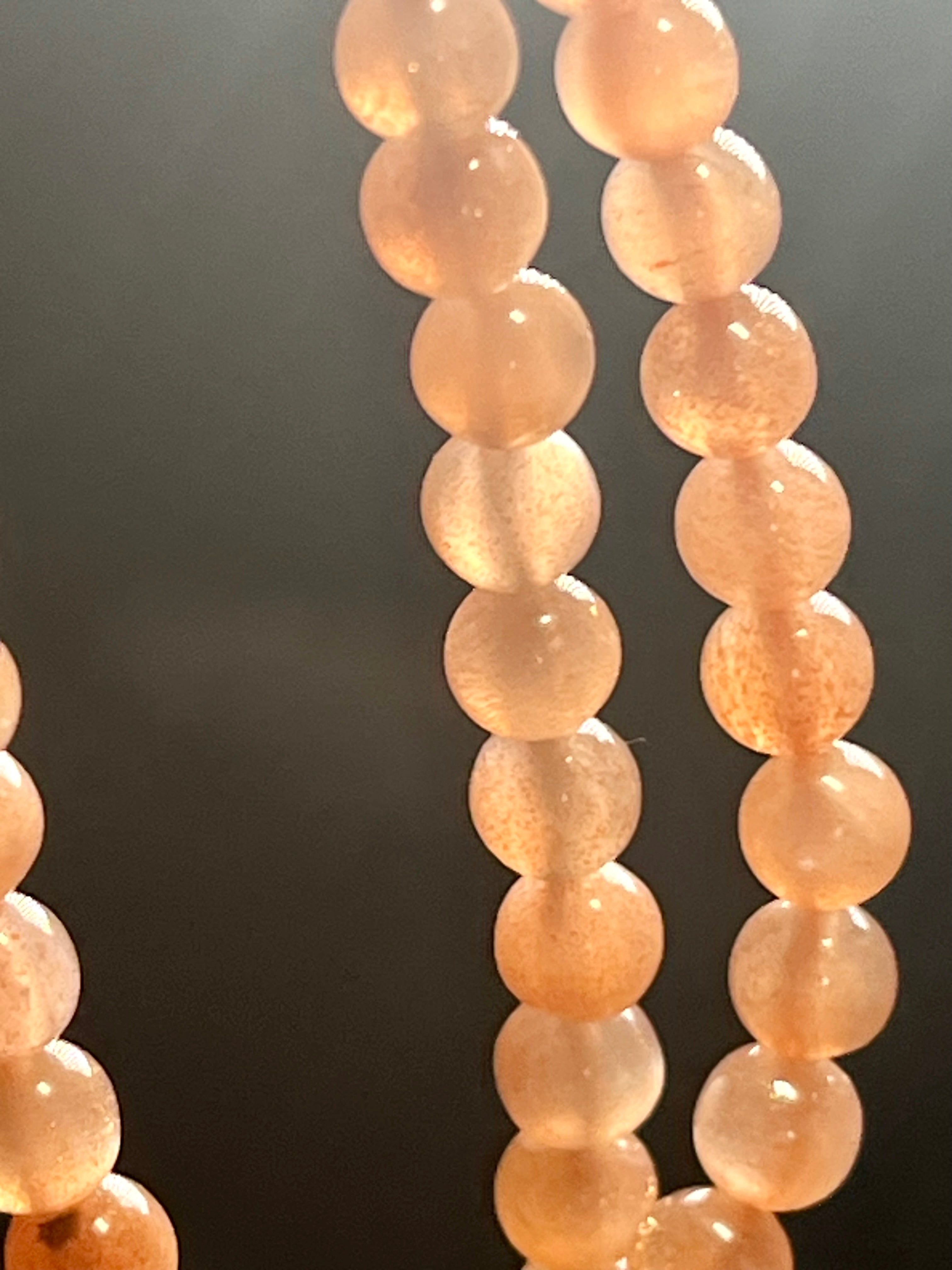 Sunstone w/ strong Moonstone-like adularescence smooth round 4mm bead silver clasp necklace (premium grade)