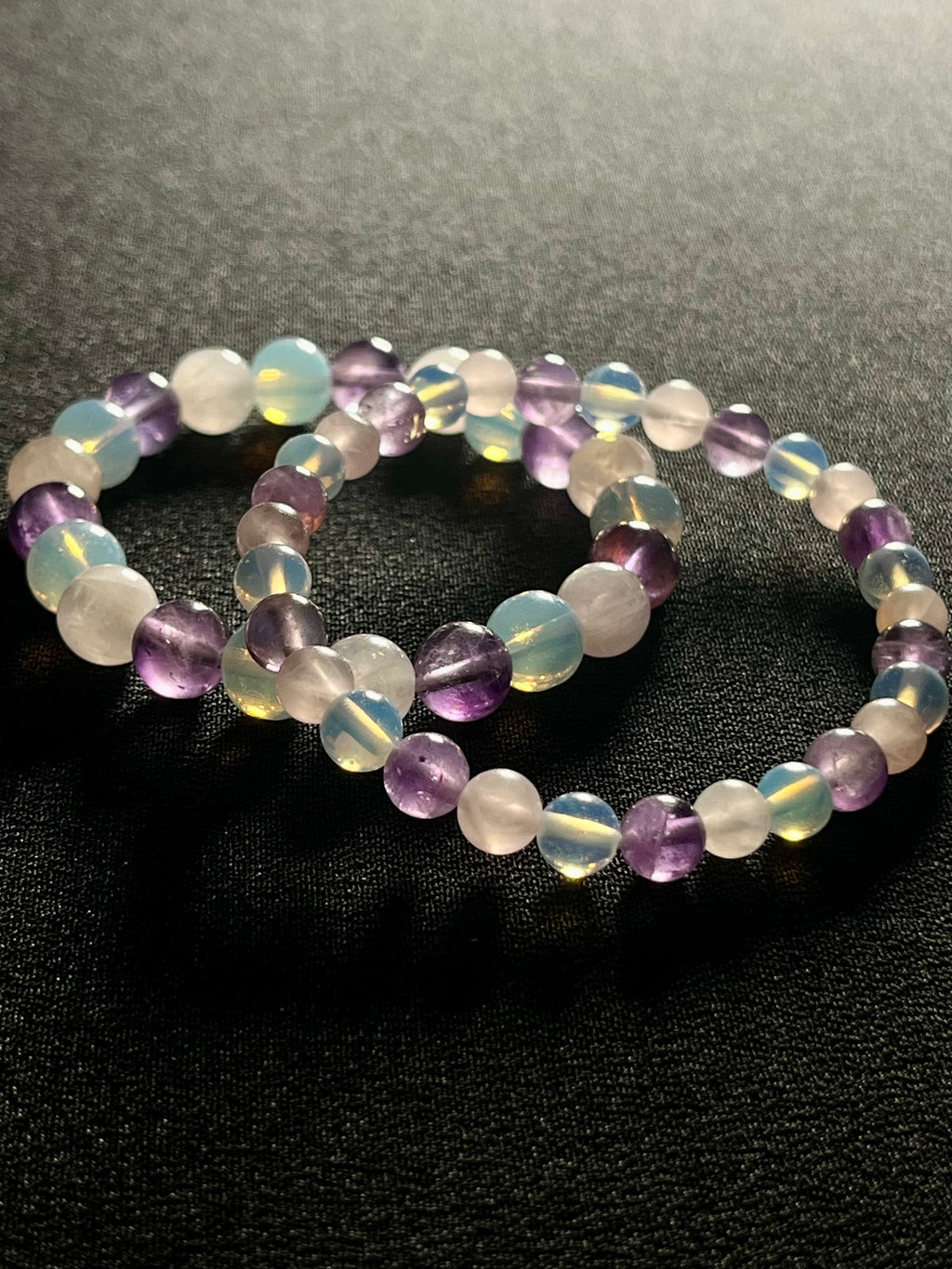 Rose Quartz, Amethyst, Opalite smooth round 6mm and 8mm bead stretch bracelet
