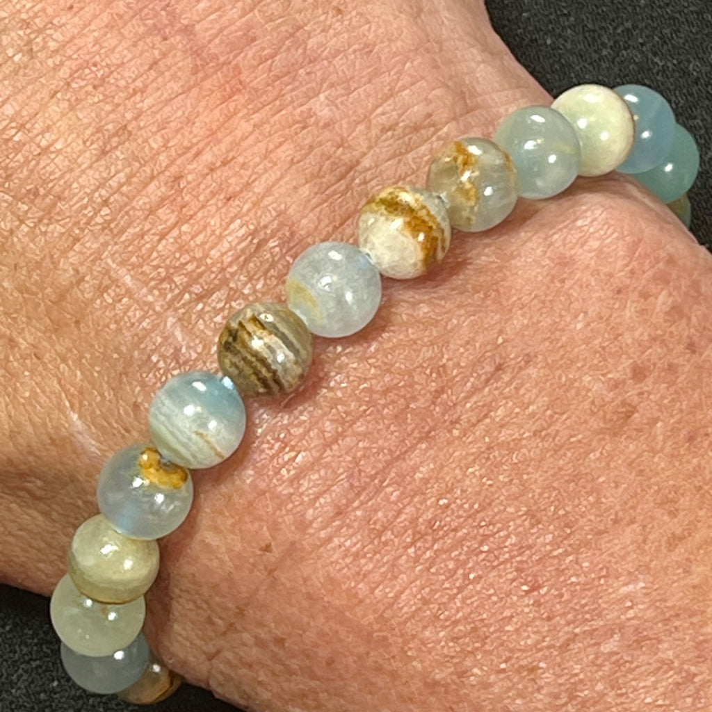 Argentina Blue Calcite smooth round 8mm bead stretch bracelet