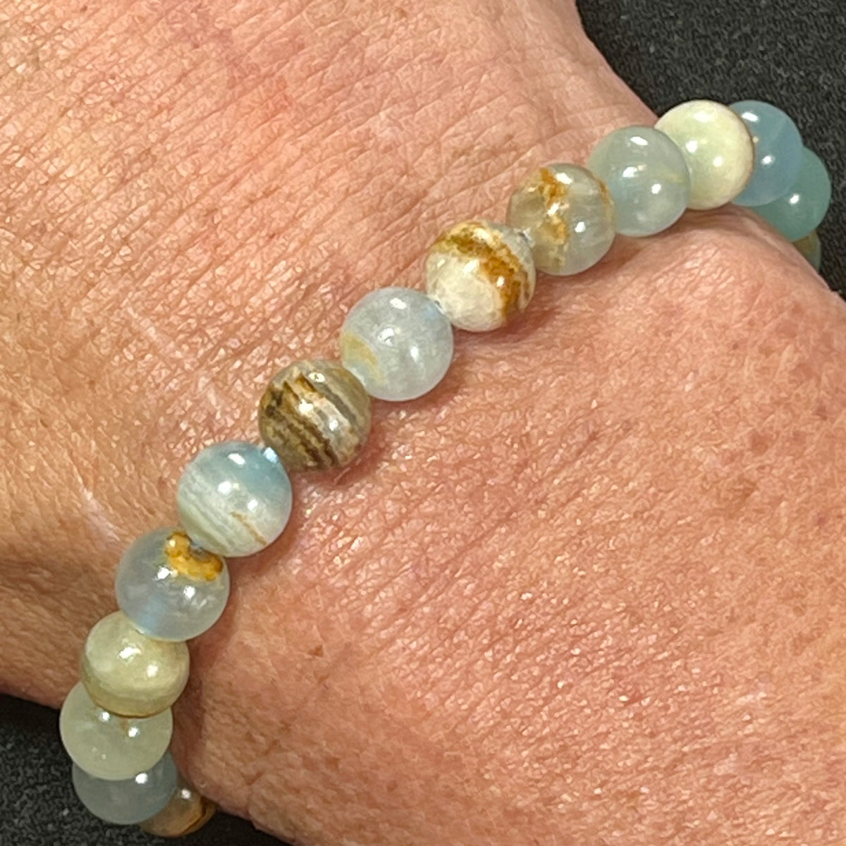 Argentina Blue Calcite smooth round 8mm bead stretch bracelet
