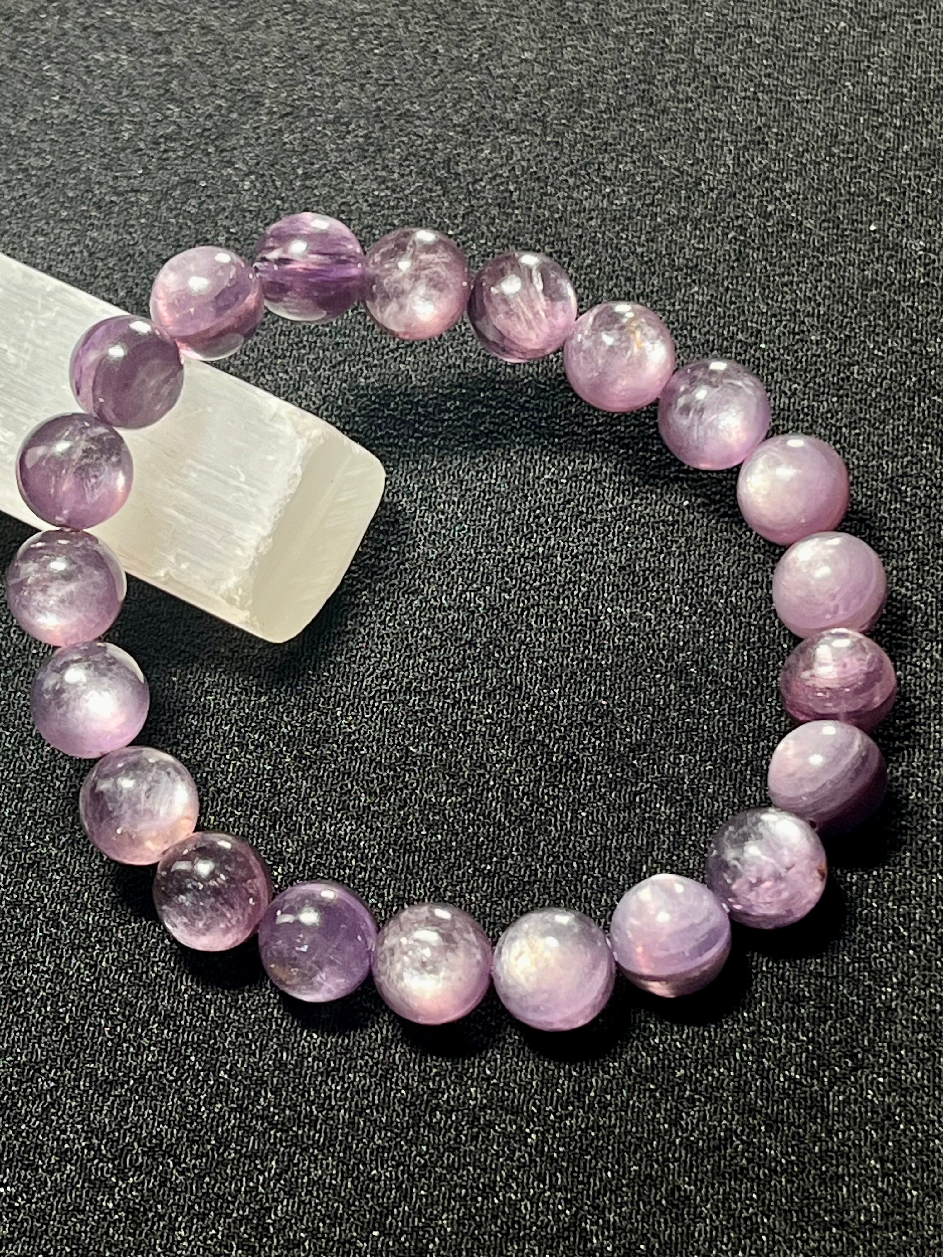 Lilac Lepidolite smooth round 9mm bead stretch bracelet