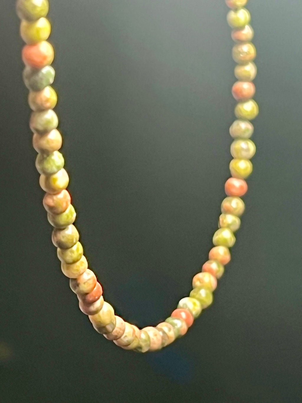 Unakite smooth round 3mm bead necklace w/ clasp