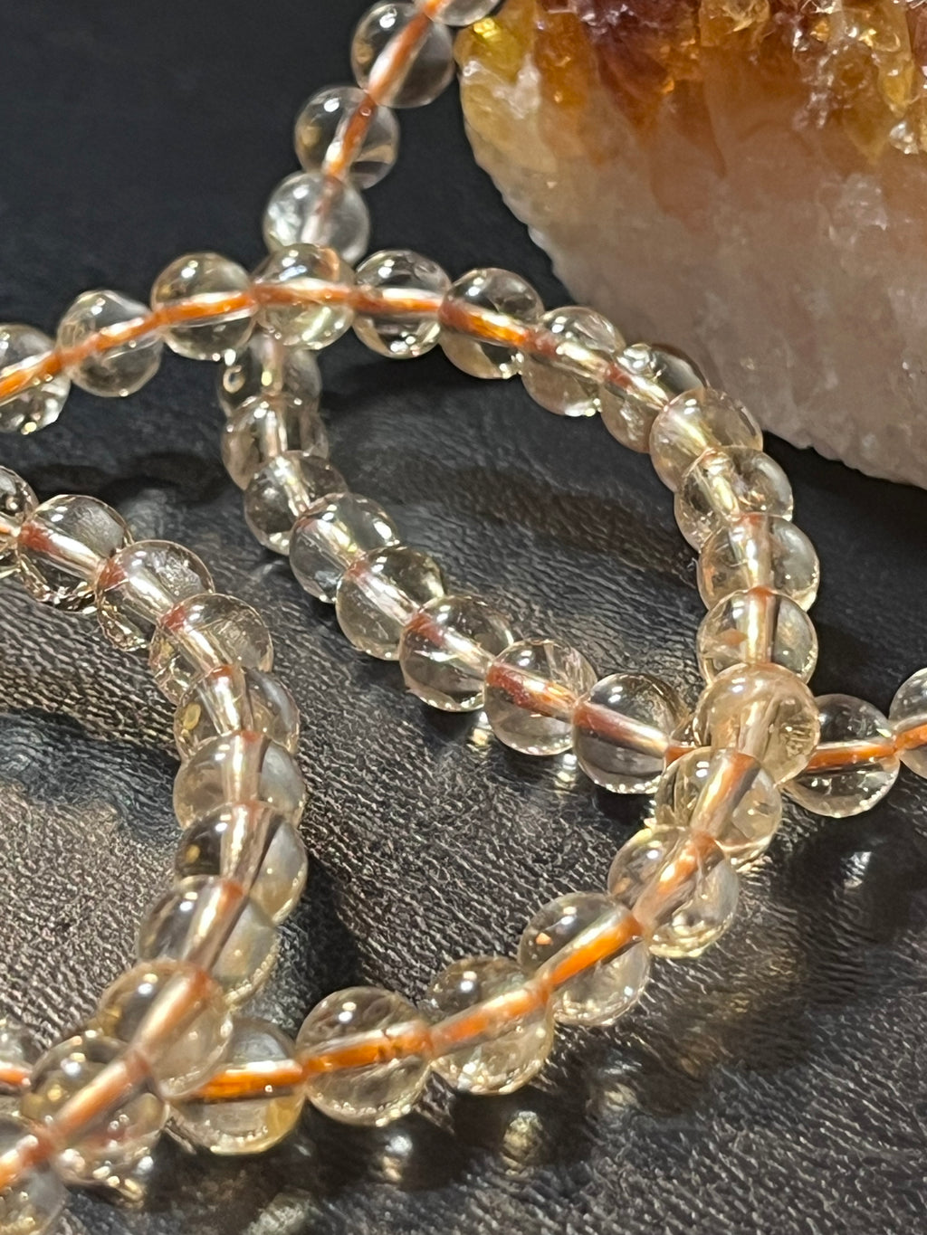 Brazilian Citrine smooth round 4mm, 6mm, 8mm bead stretch bracelet (AAA grade); November birthstone