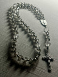 Catholic Rosary - Czech Glass Silver Champagne faceted 8mm rondelles Hail Mary beads w/ Clear Crystal Quartz 10mm Our Father beads