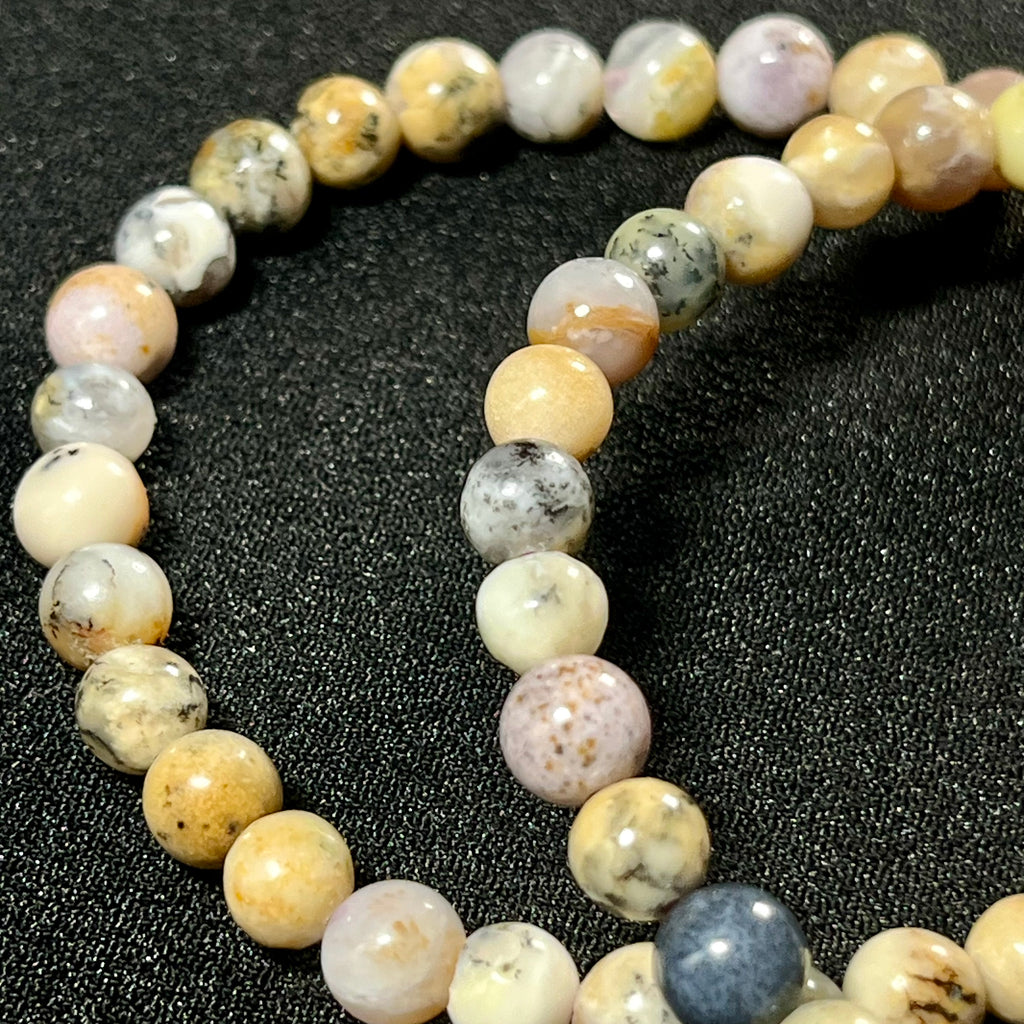 Purple Moss Opal smooth round 5.5-6mm bead stretch bracelet; October birthstone