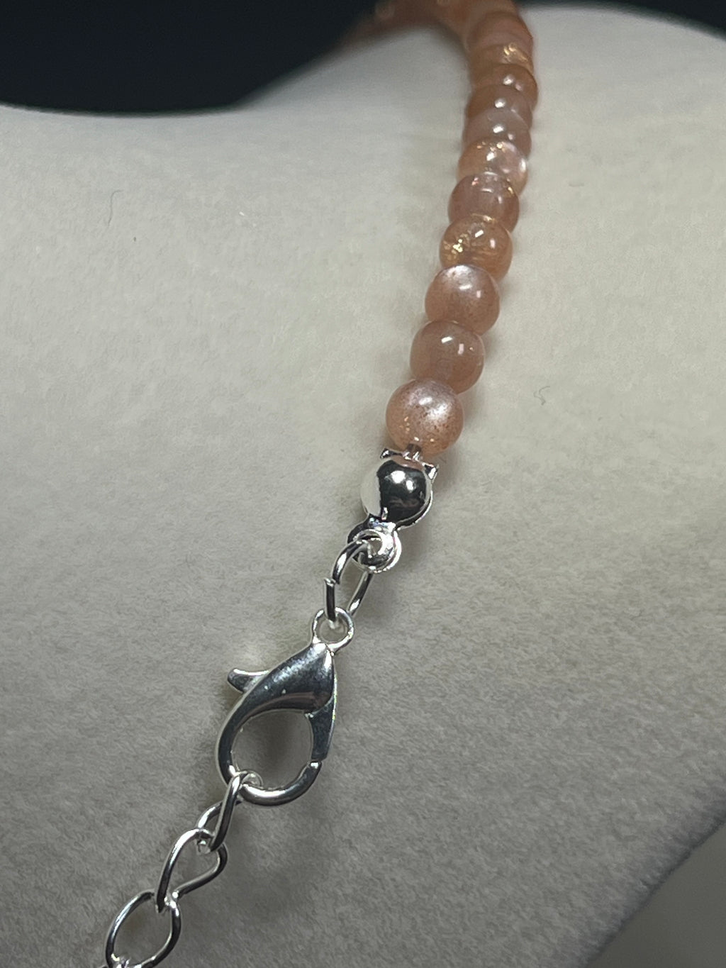 Sunstone w/ strong Moonstone-like adularescence smooth round 4mm bead silver clasp necklace (premium grade)