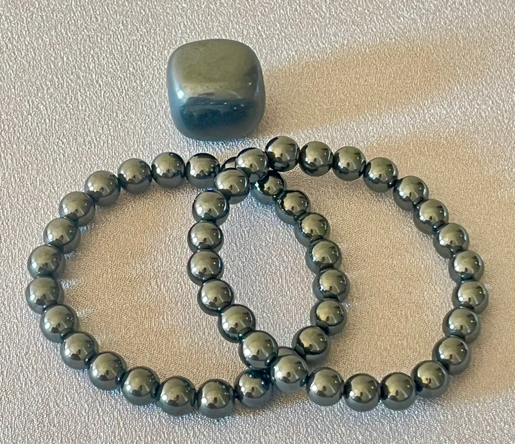 Hematite smooth round 4mm, 6mm, 8mm, 10mm bead stretch bracelet