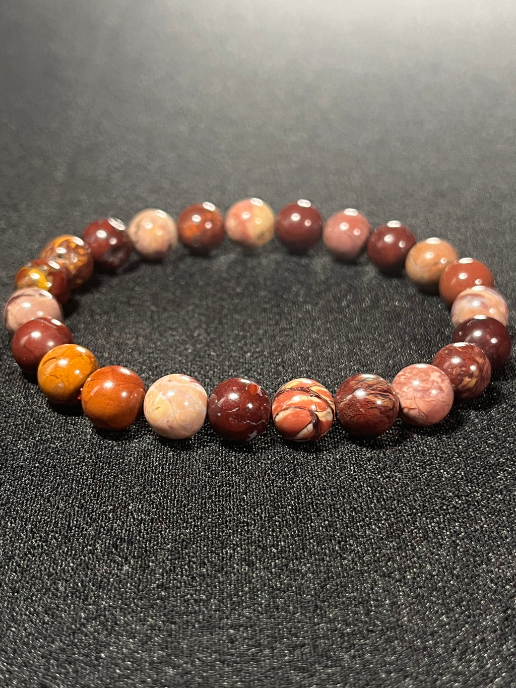 Red Porcelain Jasper smooth round 8mm bead stretch bracelet