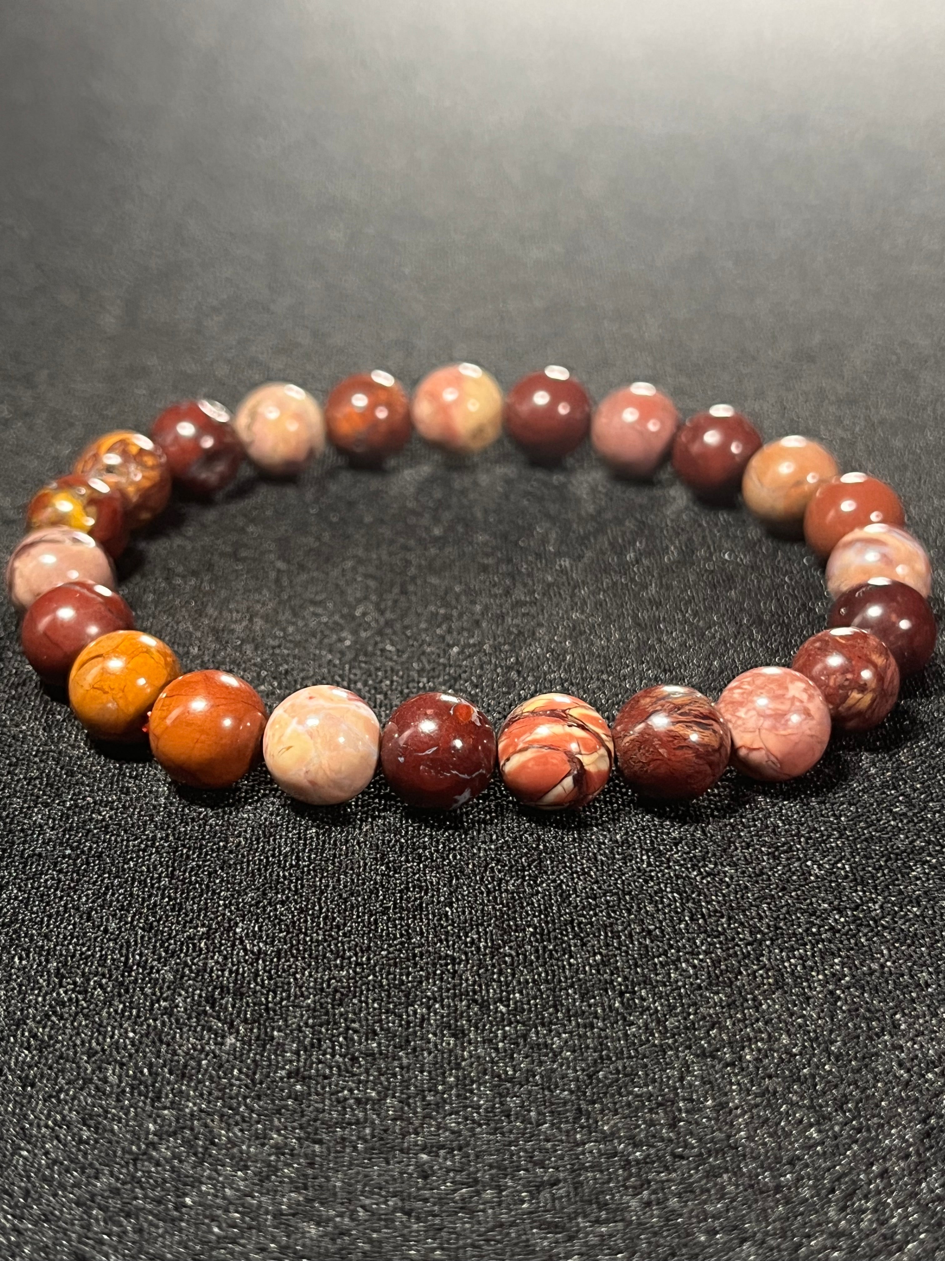 Red Porcelain Jasper smooth round 8mm bead stretch bracelet