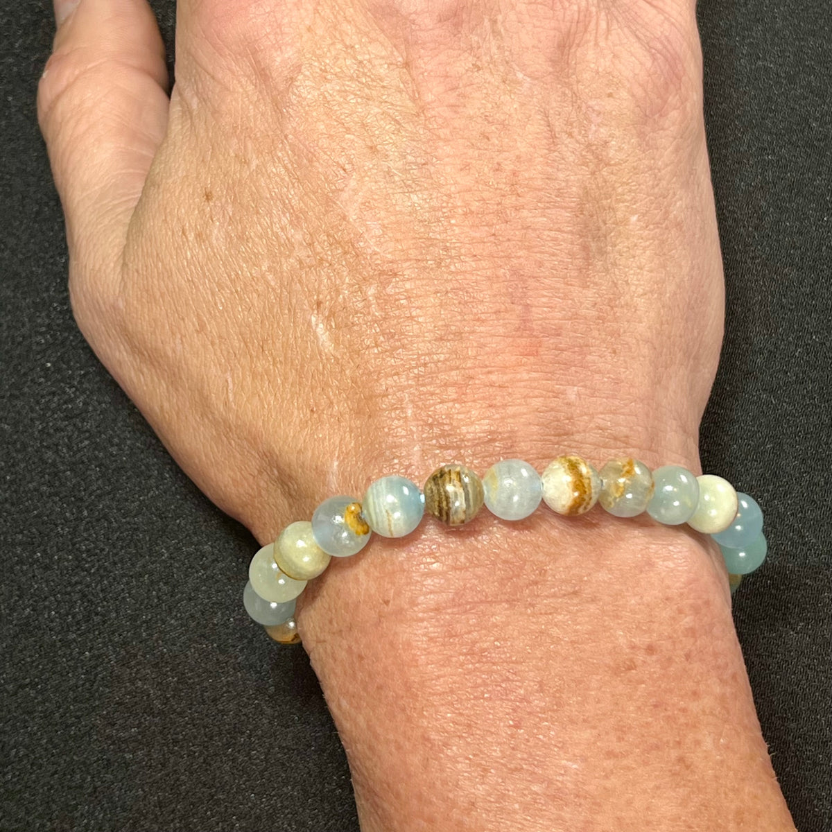 Argentina Blue Calcite smooth round 8mm bead stretch bracelet