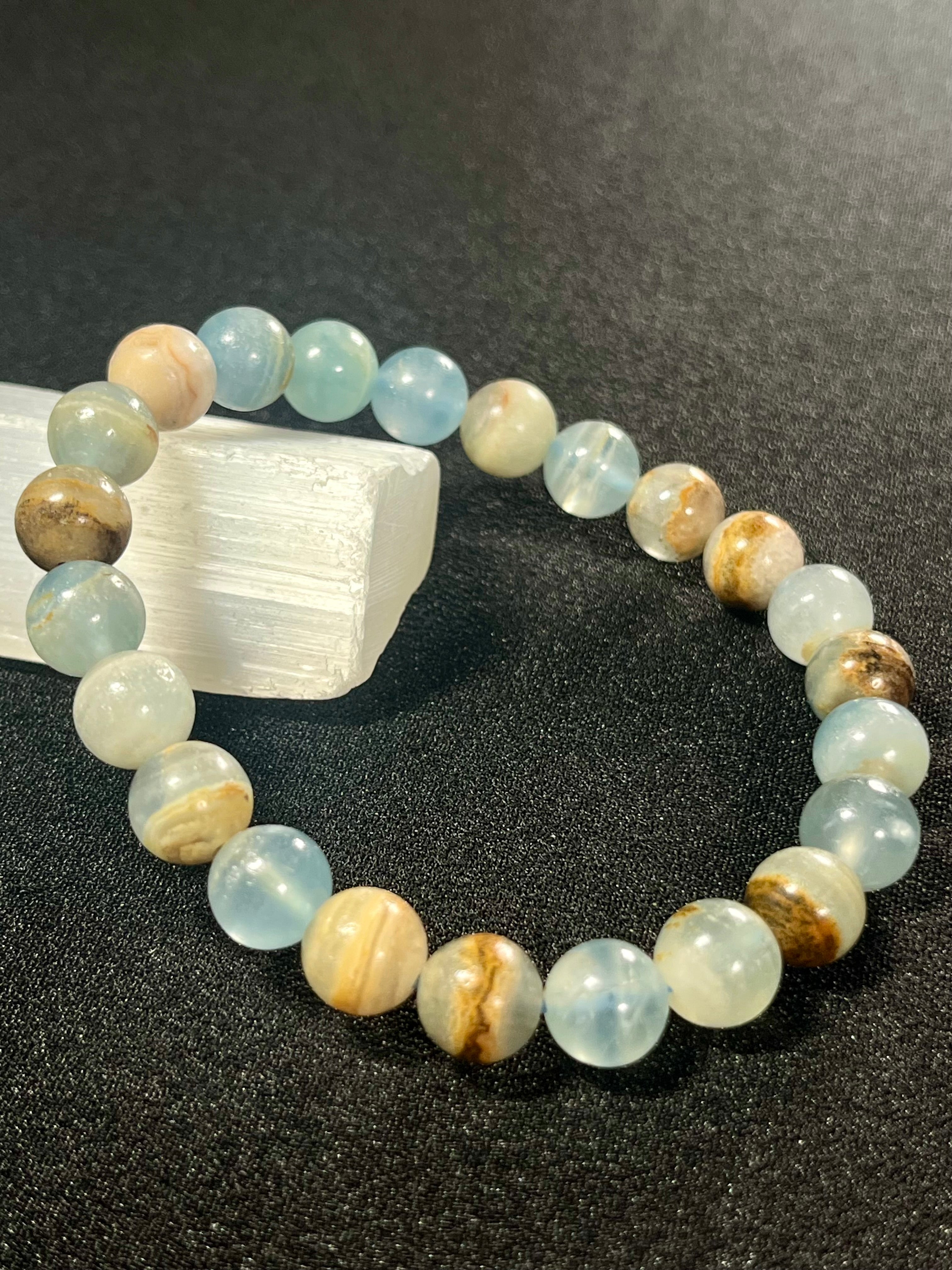 Argentina Blue Calcite smooth round 8mm bead stretch bracelet