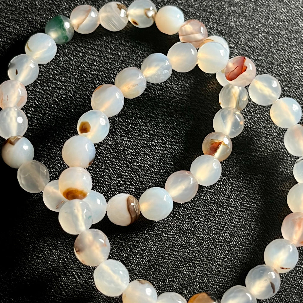 RARE Flower Agate 128 faceted round 8mm bead stretch bracelet (AAA grade)