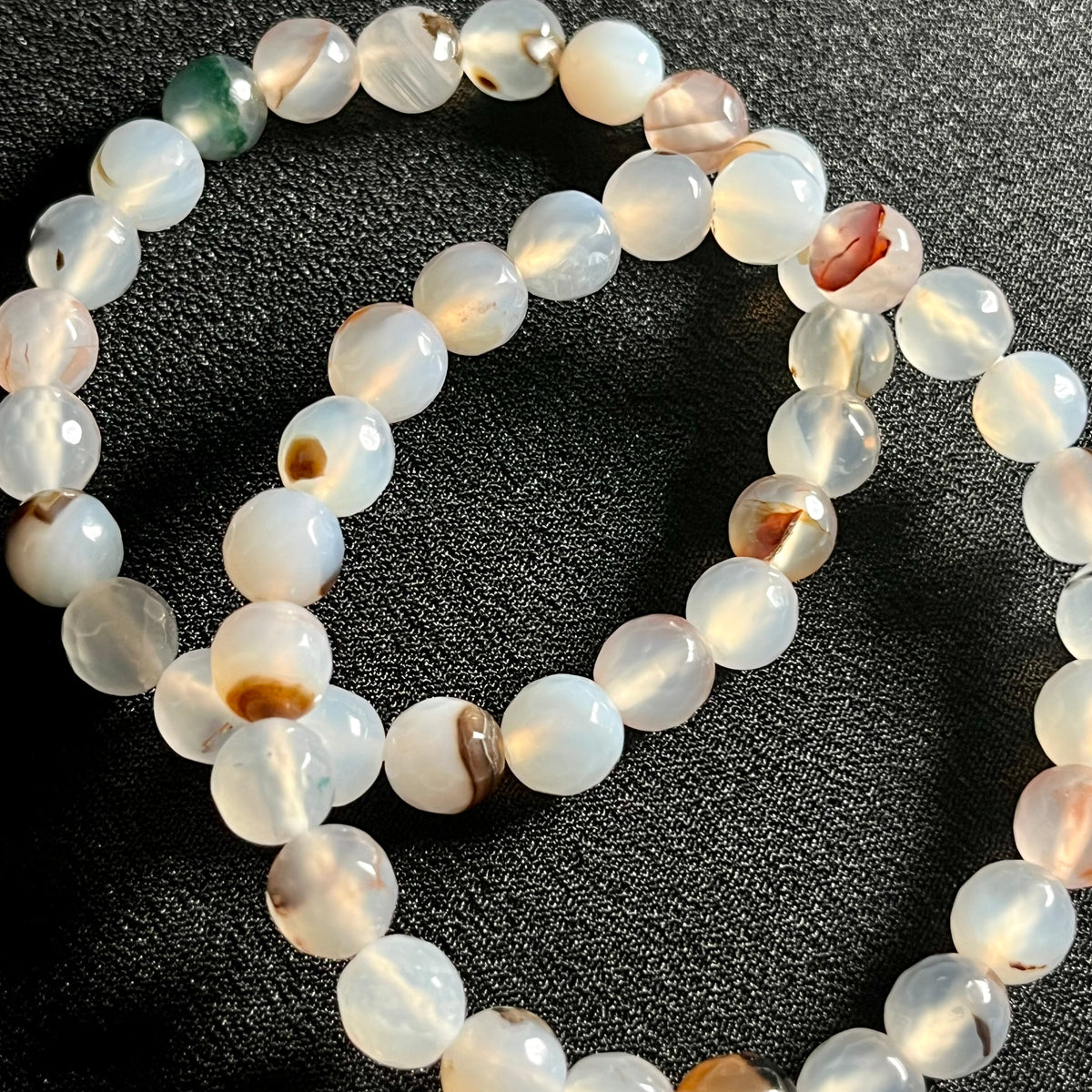 RARE Flower Agate 128 faceted round 8mm bead stretch bracelet (AAA grade)