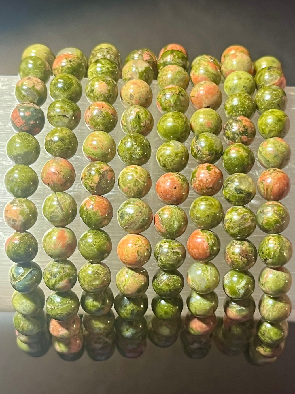 Unakite smooth round 4mm and 6mm bead bracelet