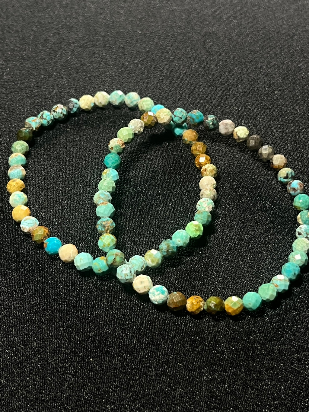 Turquoise gradient color style faceted round 5mm bead stretch bracelet; December birthstone