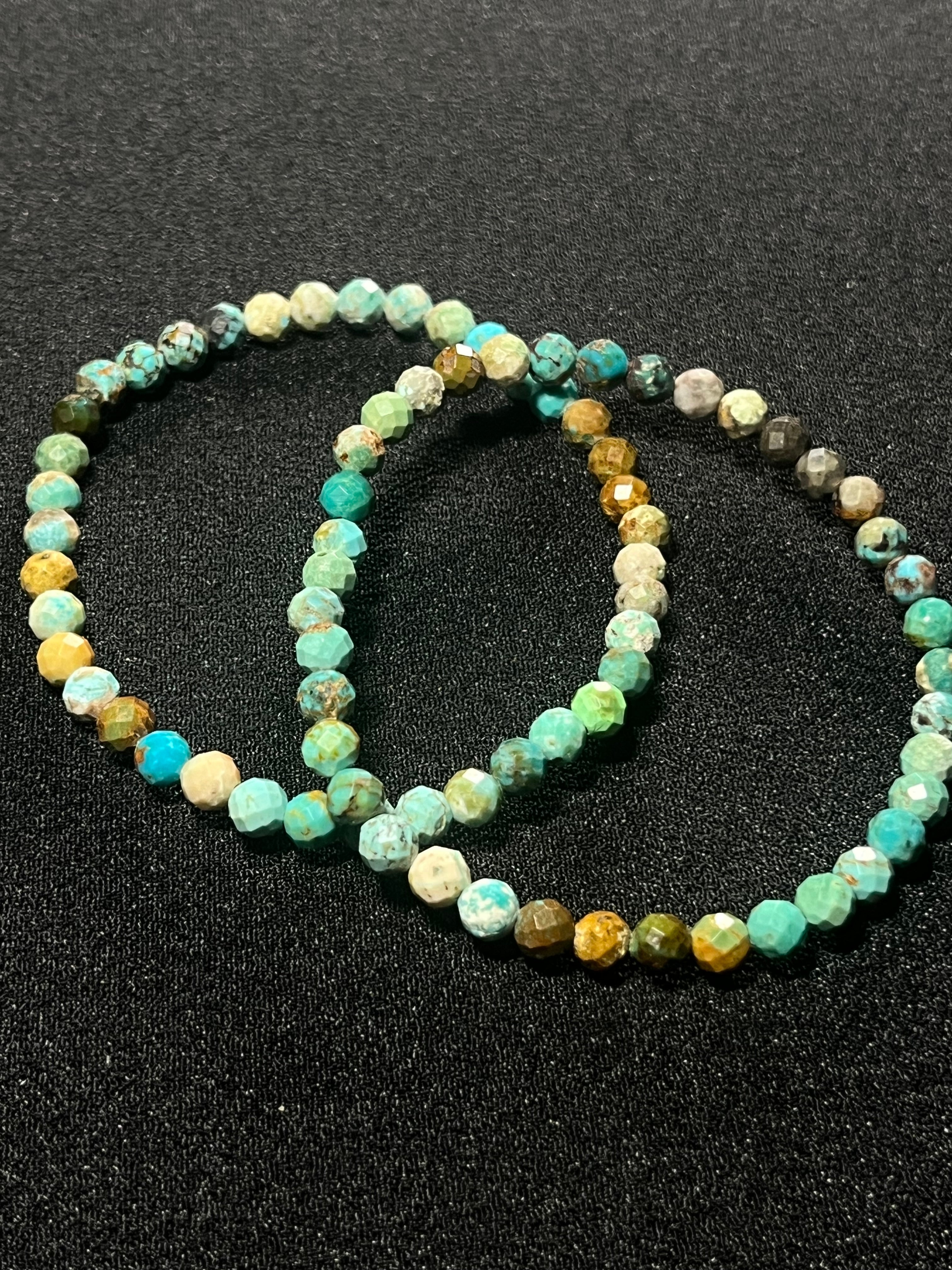 Turquoise gradient color style faceted round 5mm bead stretch bracelet; December birthstone