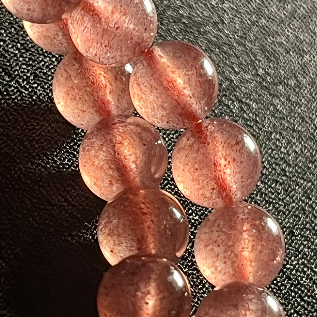 Strawberry Quartz w/ Sparkling Golden Sunstone inclusions smooth round 8mm bead stretch bracelet (AAA grade)