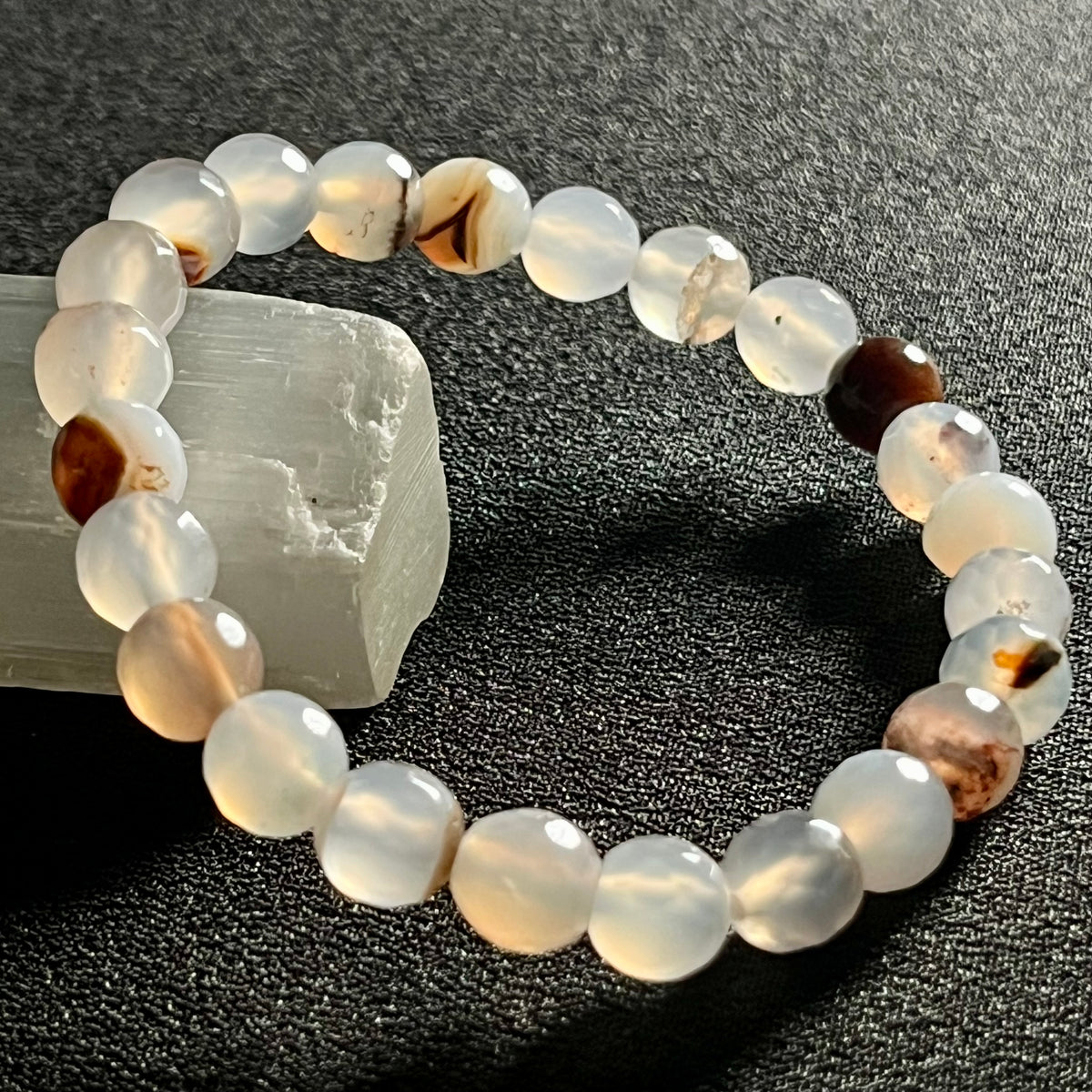RARE Flower Agate 128 faceted round 8mm bead stretch bracelet (AAA grade)