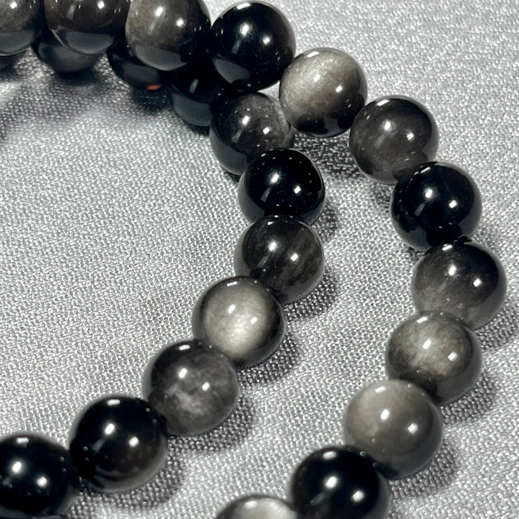 Silver Sheen Obsidian smooth round 8mm bead stretch bracelet
