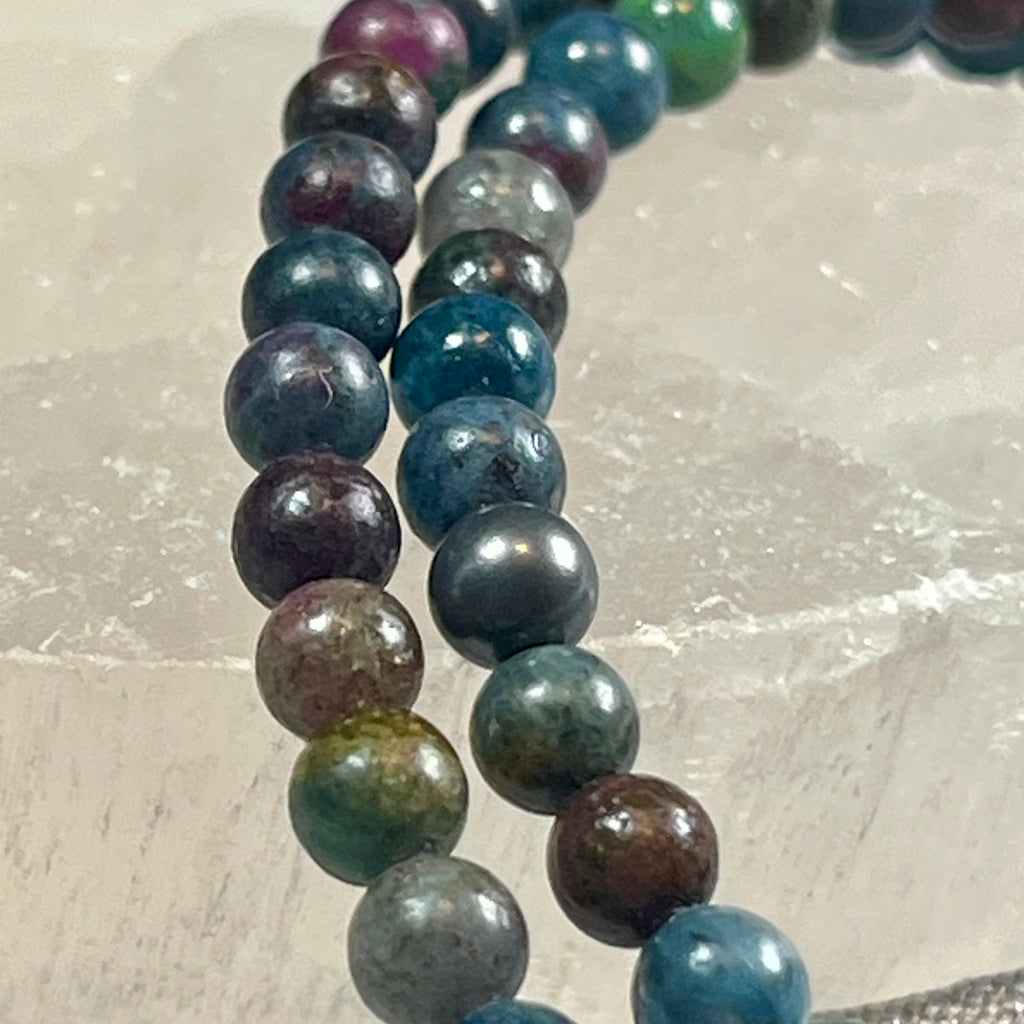Ruby Kyanite smooth round small 4mm bead stretch bracelet; Ruby- traditional July birthstone