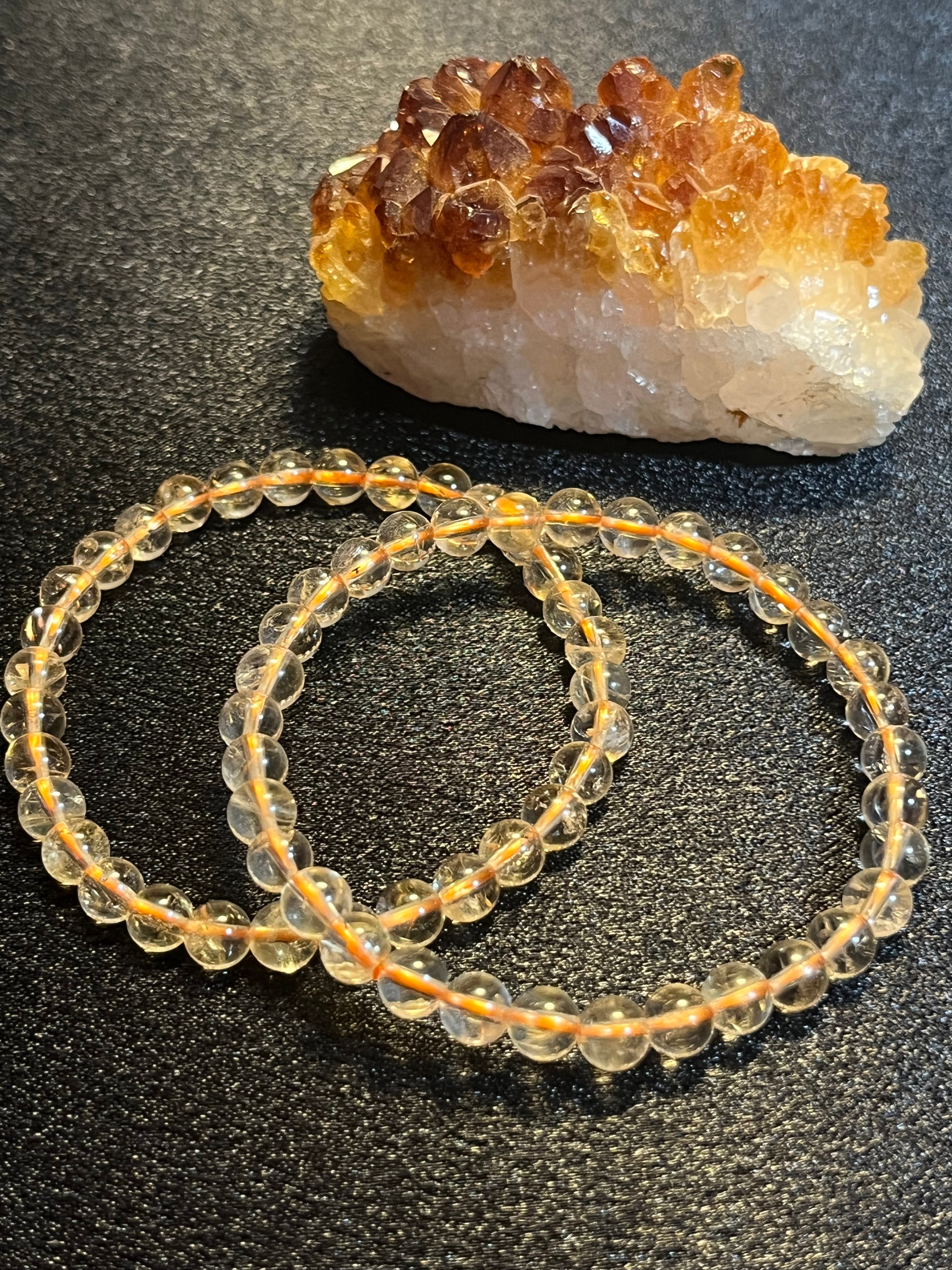 Brazilian Citrine smooth round 4mm, 6mm, 8mm bead stretch bracelet (AAA grade); November birthstone