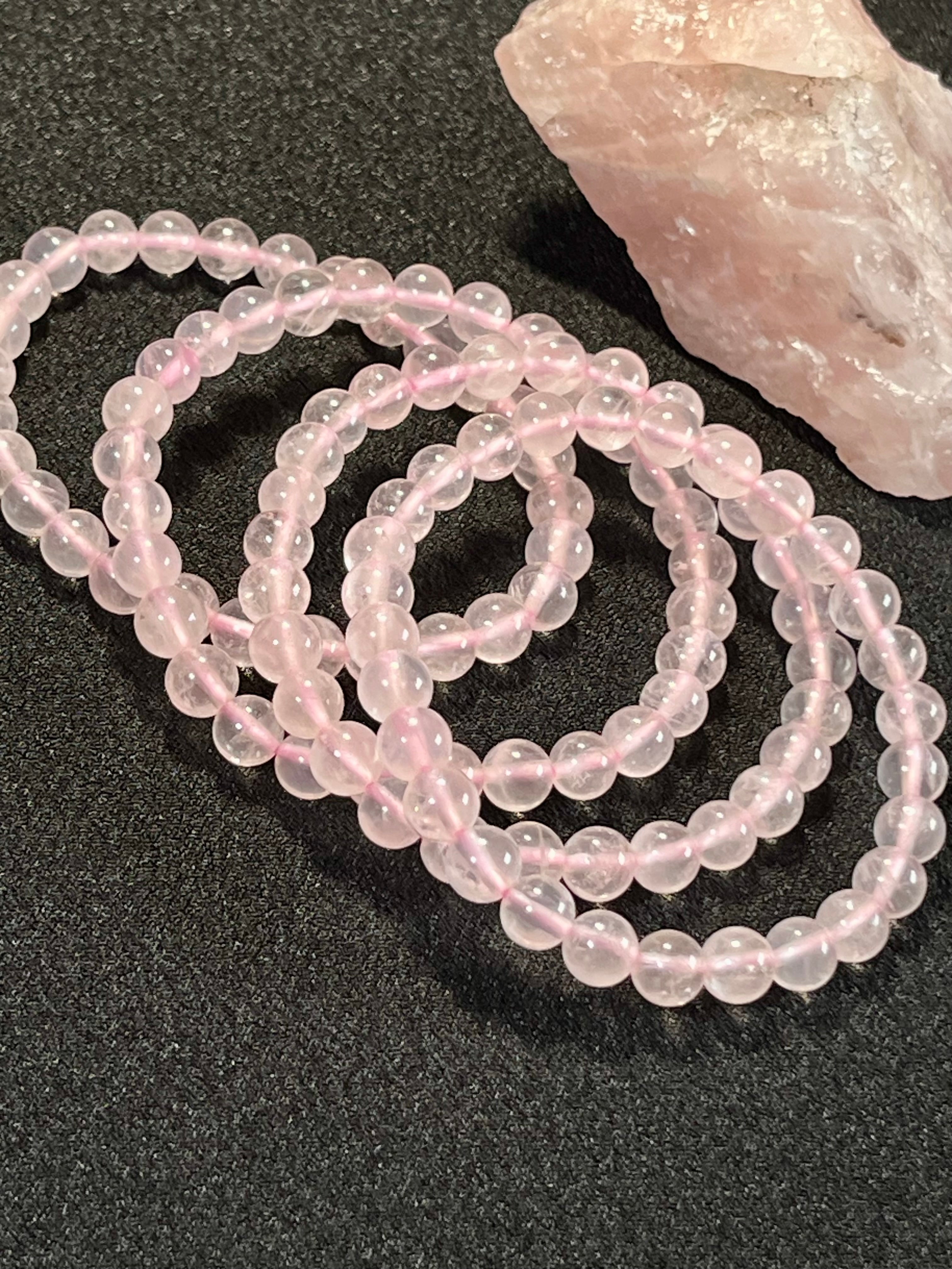 Light Pink Rose Quartz smooth round 6mm beads stretch bracelet (AAA grade); October birthstone
