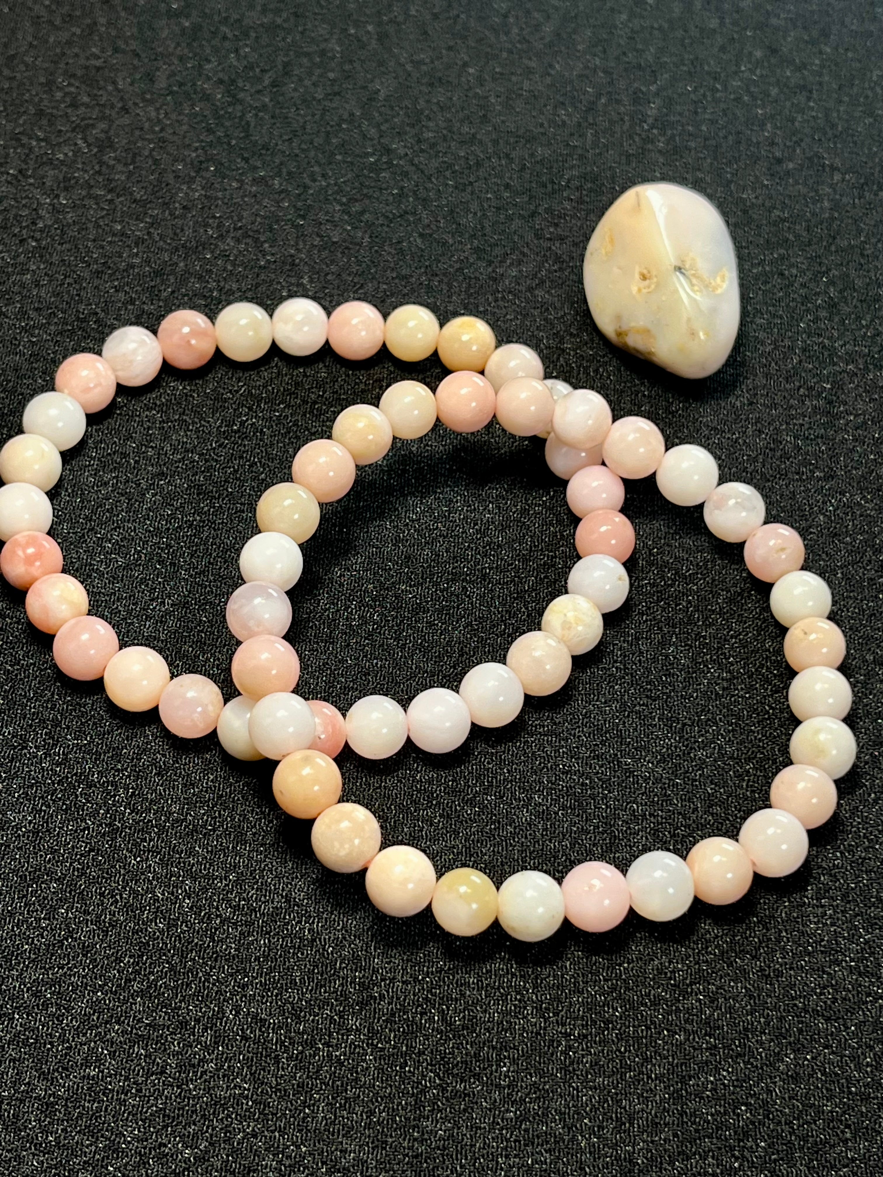 Peruvian Pink Opal smooth round 6.5mm bead stretch bracelet