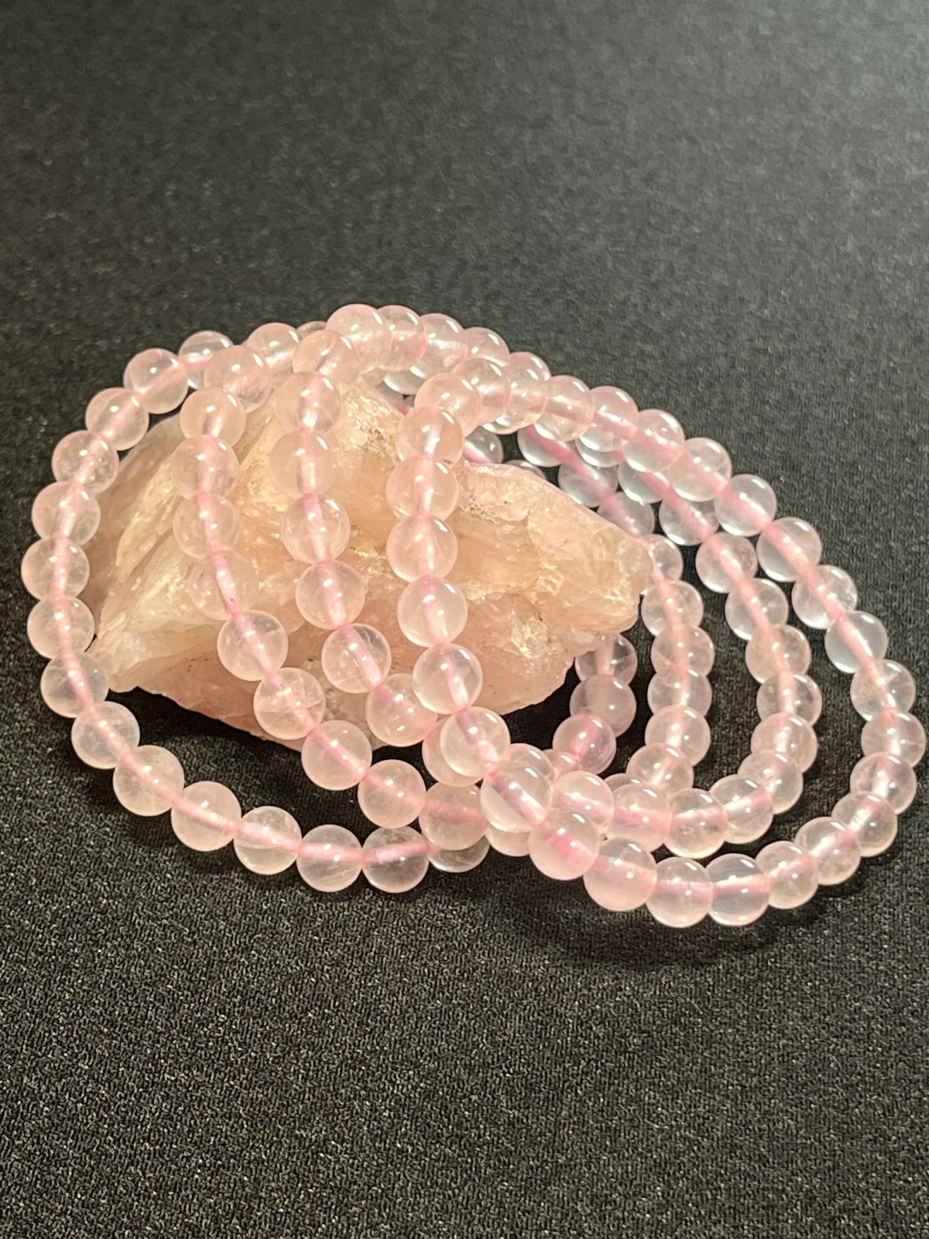 Light Pink Rose Quartz smooth round 6mm beads stretch bracelet (AAA grade); October birthstone