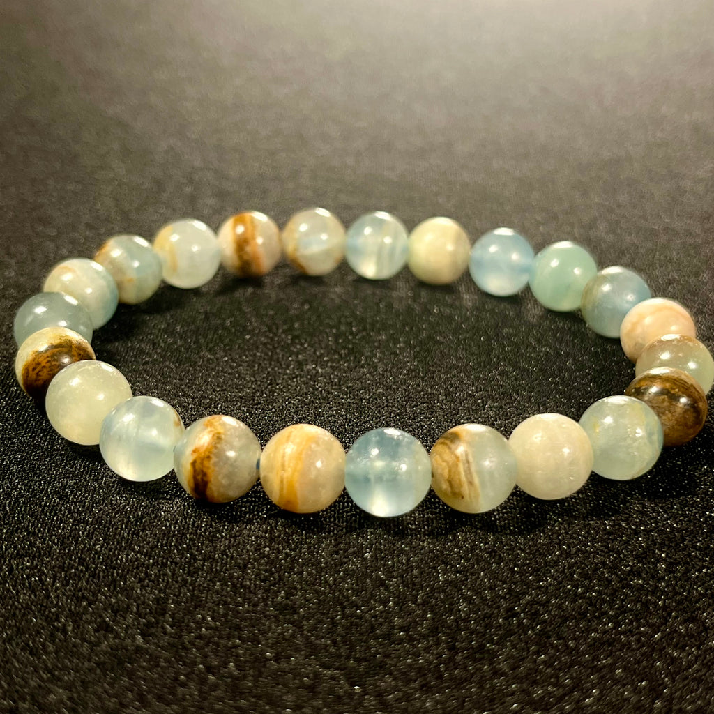 Argentina Blue Calcite smooth round 8mm bead stretch bracelet