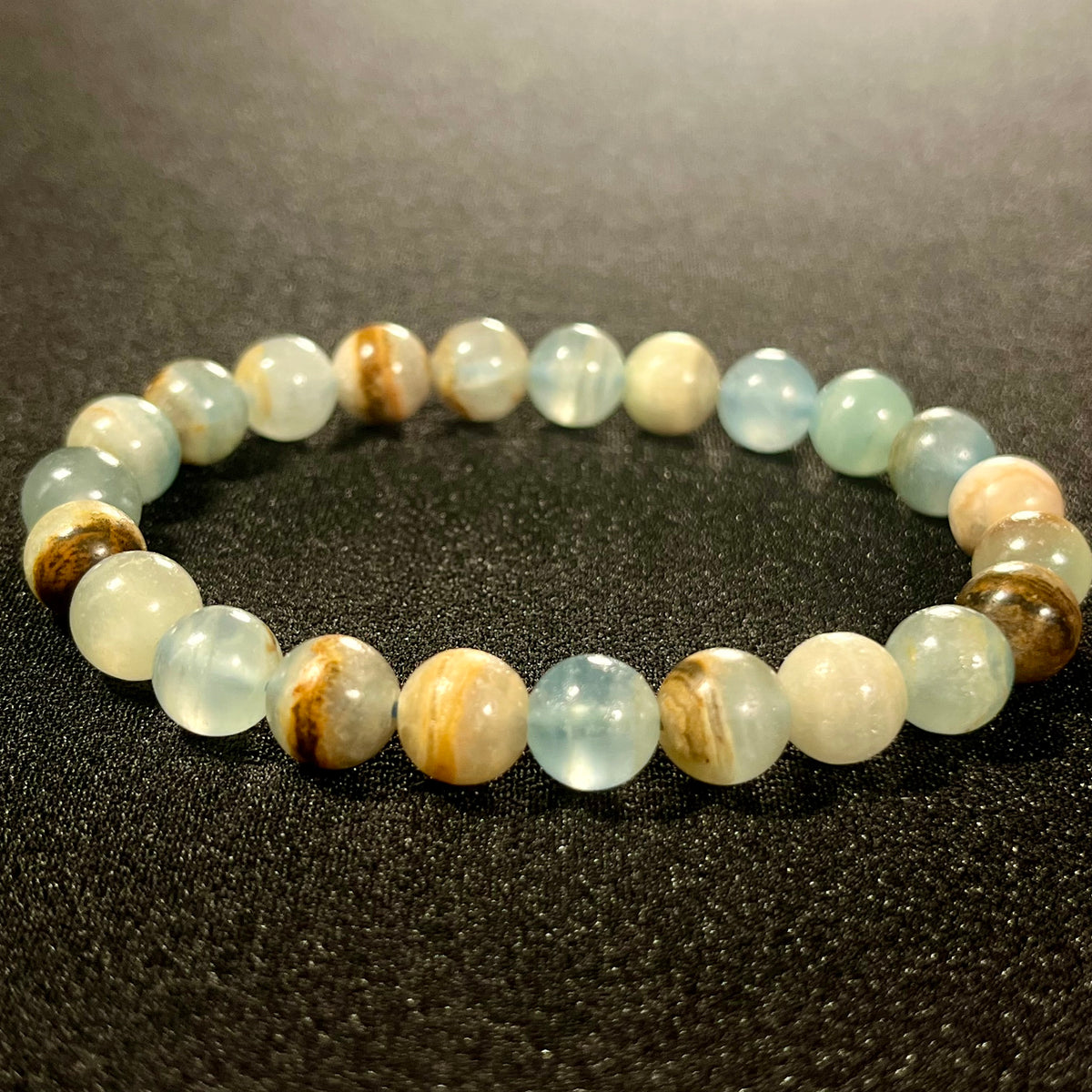 Argentina Blue Calcite smooth round 8mm bead stretch bracelet