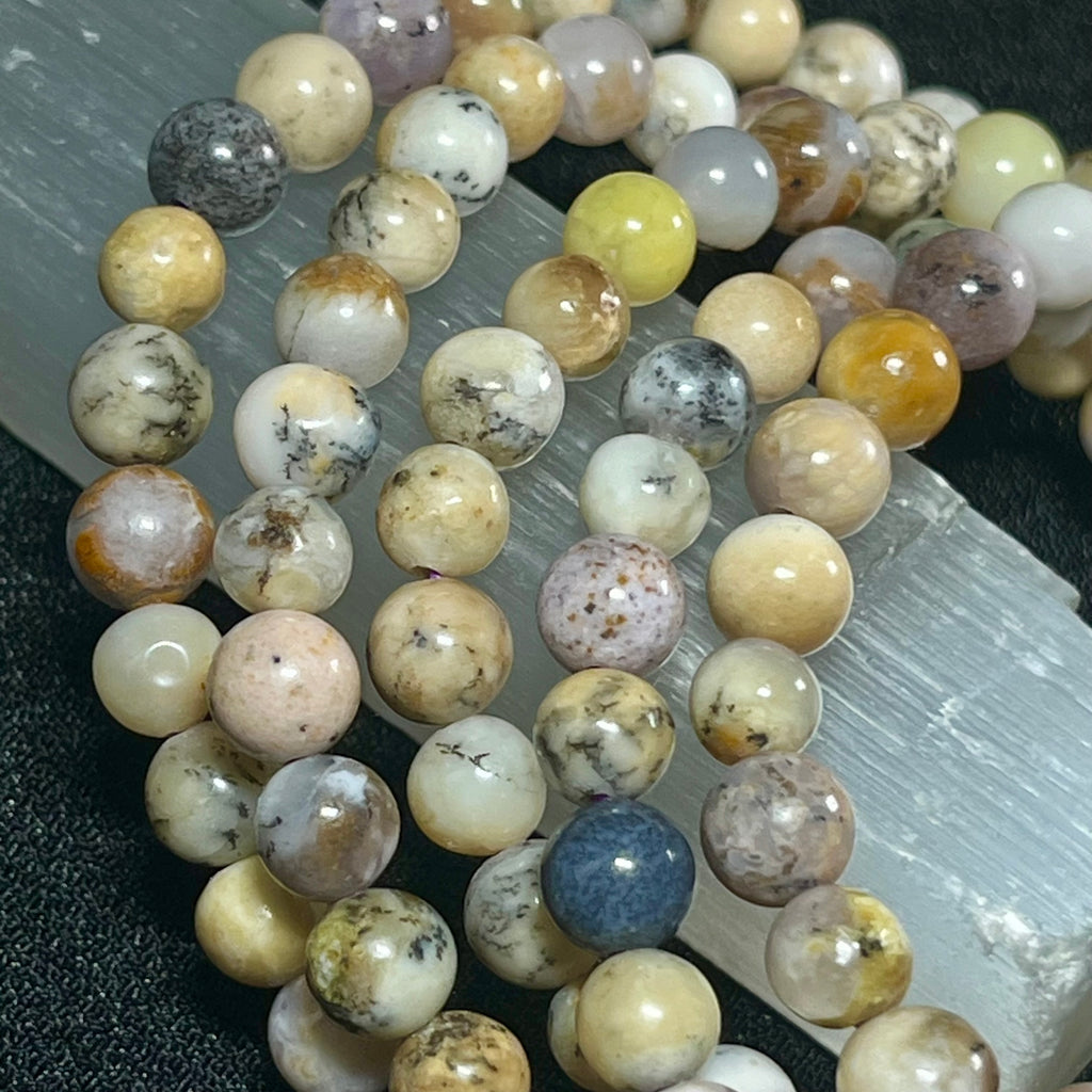 Purple Moss Opal smooth round 5.5-6mm bead stretch bracelet; October birthstone